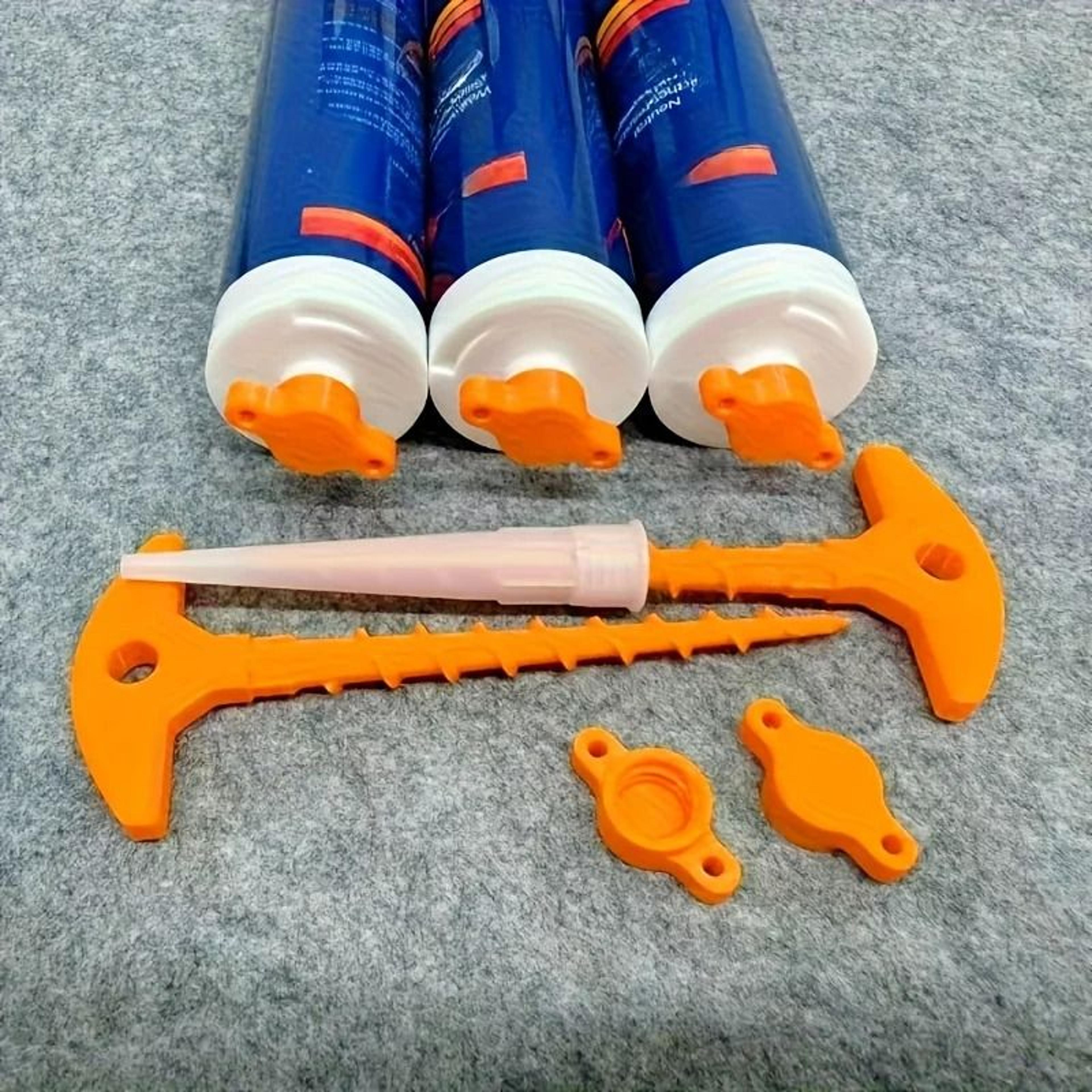 silicone caulk seal caps and nozzle removal tool for open sealant tubes