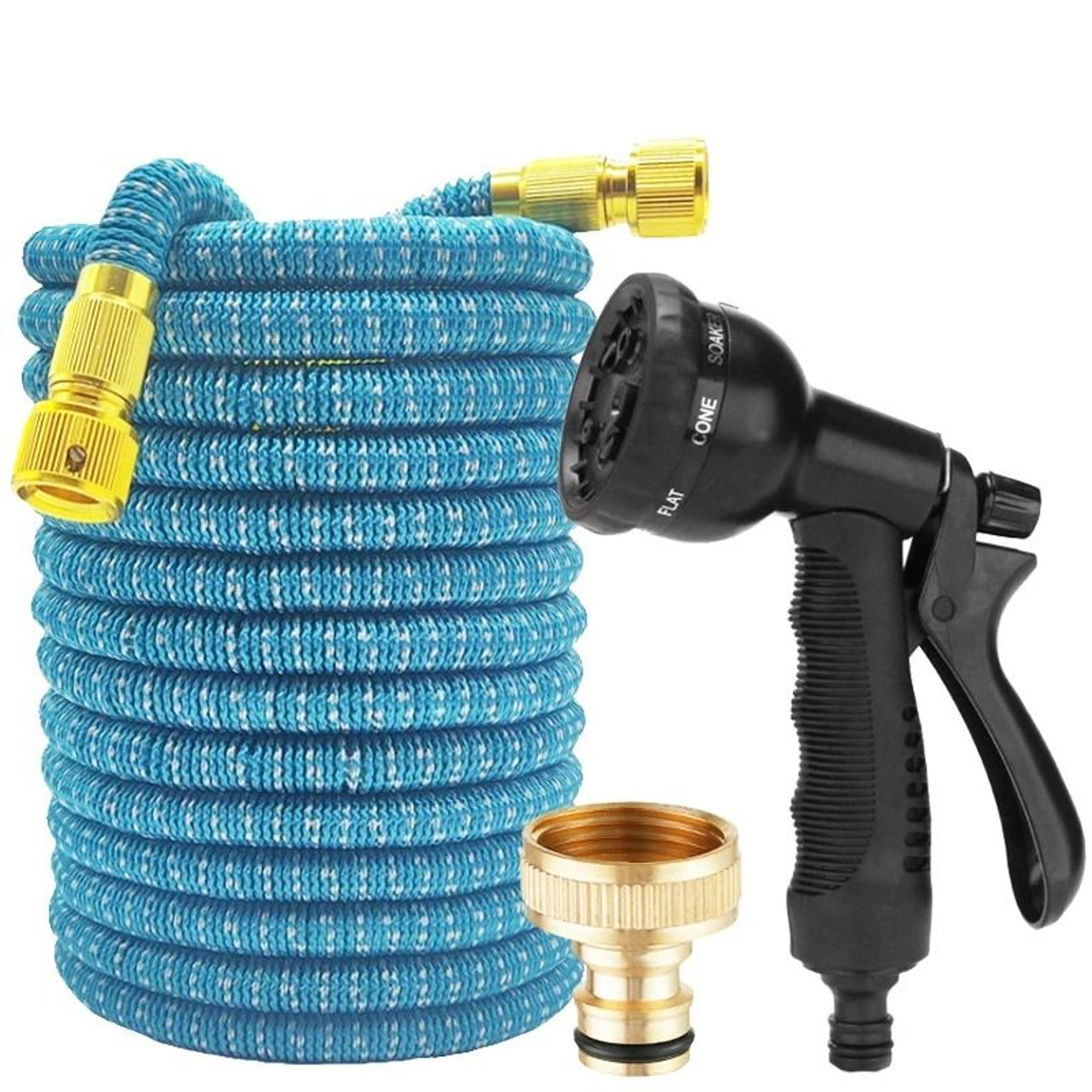 expandable garden hose with 8 function spray nozzle and copper connectors