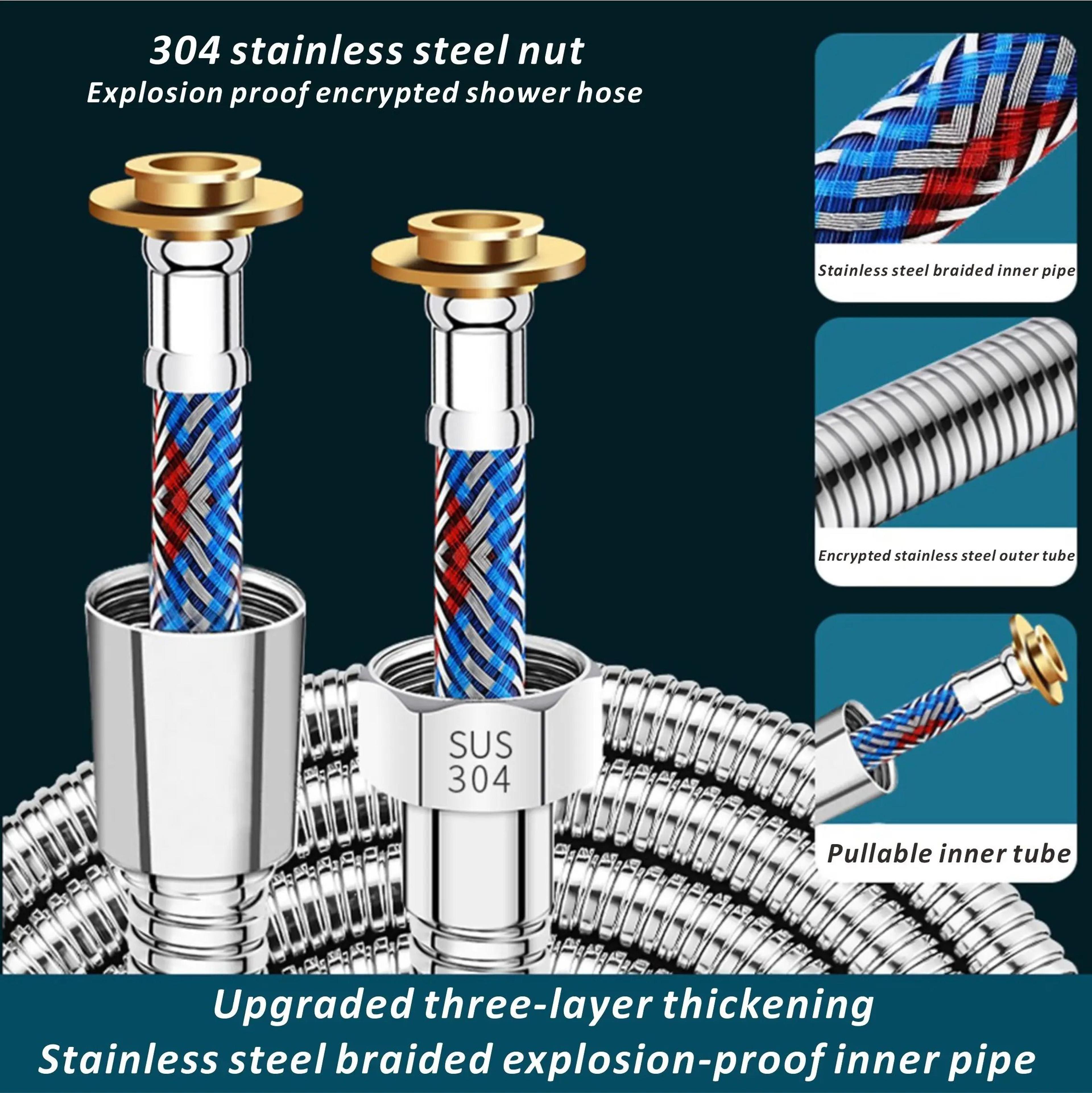 soft stainless steel braided flexible shower hose extension