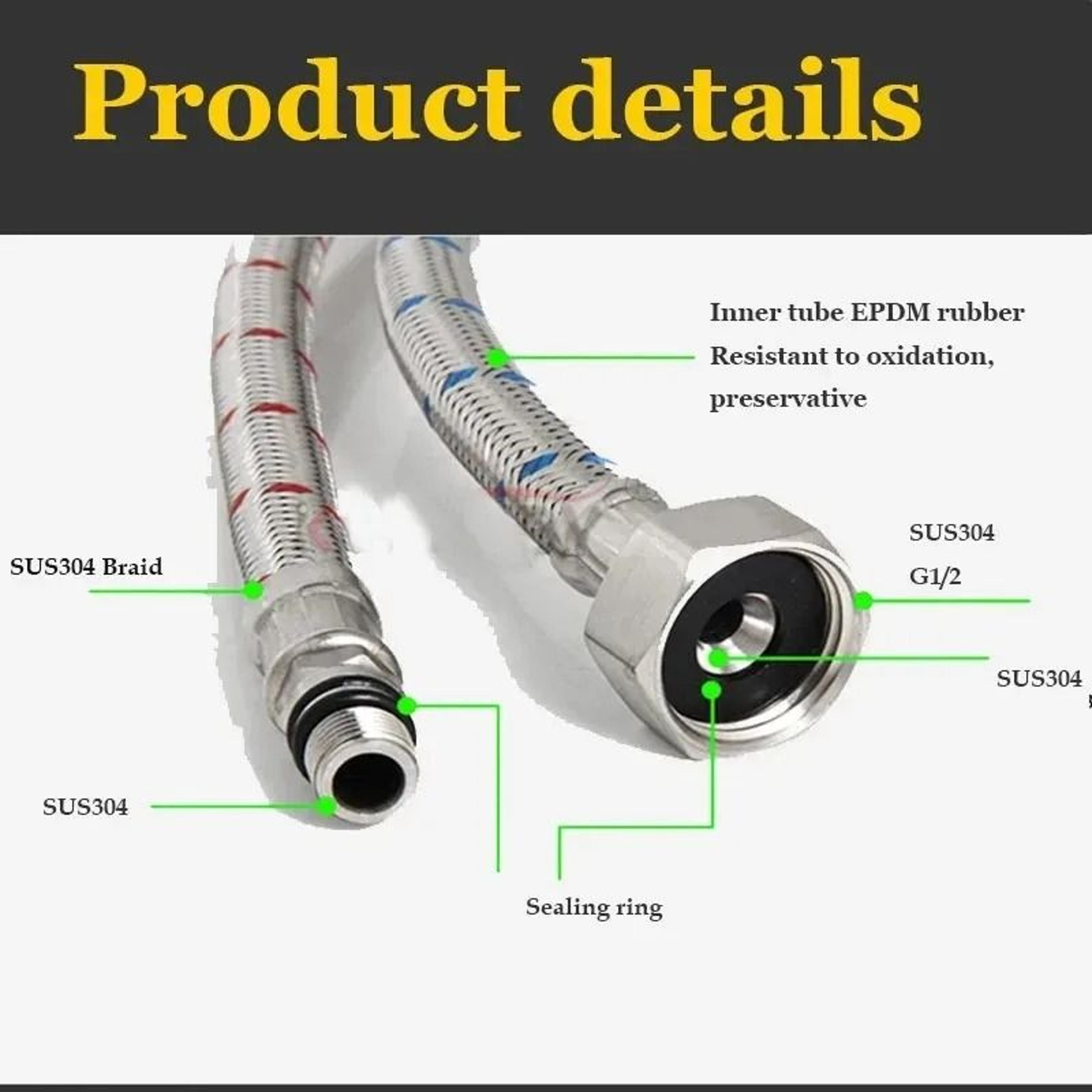 2 pack stainless steel braided faucet supply hoses g1/2 hot and cold water connectors
