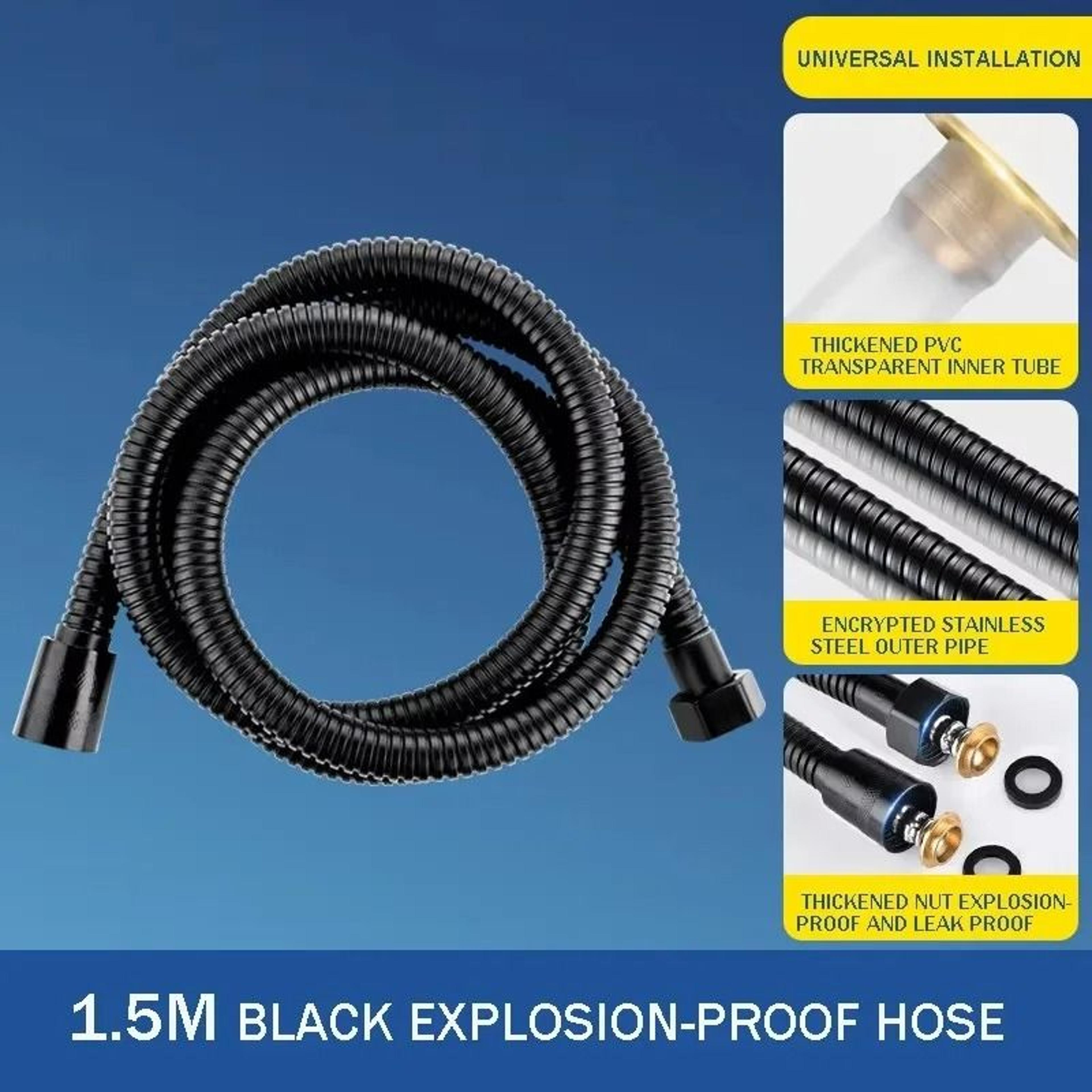 black flexible shower hose extension for handheld shower and bathroom
