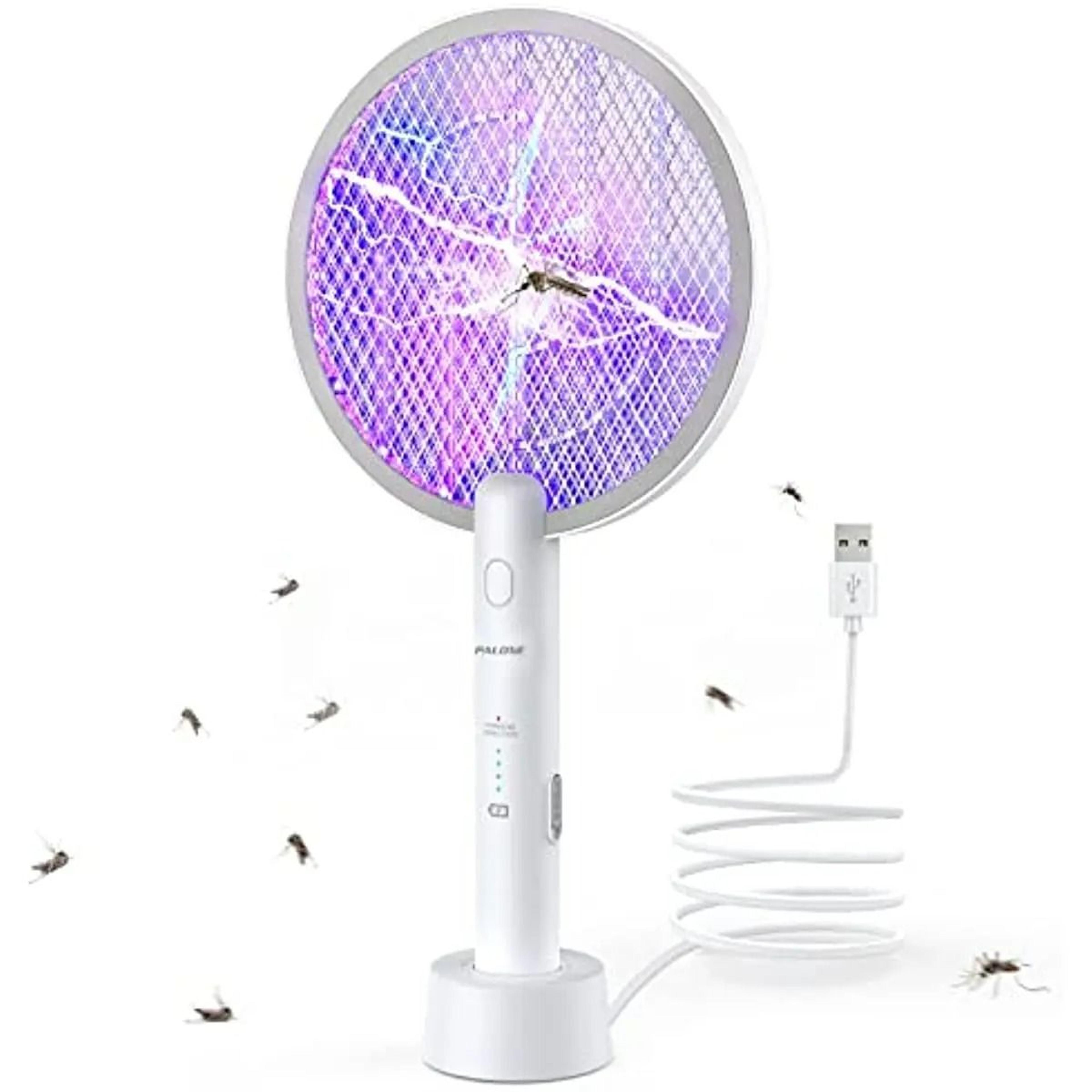 2 in 1 rechargeable electric mosquito swatter with bug zapper lamp and safety mesh