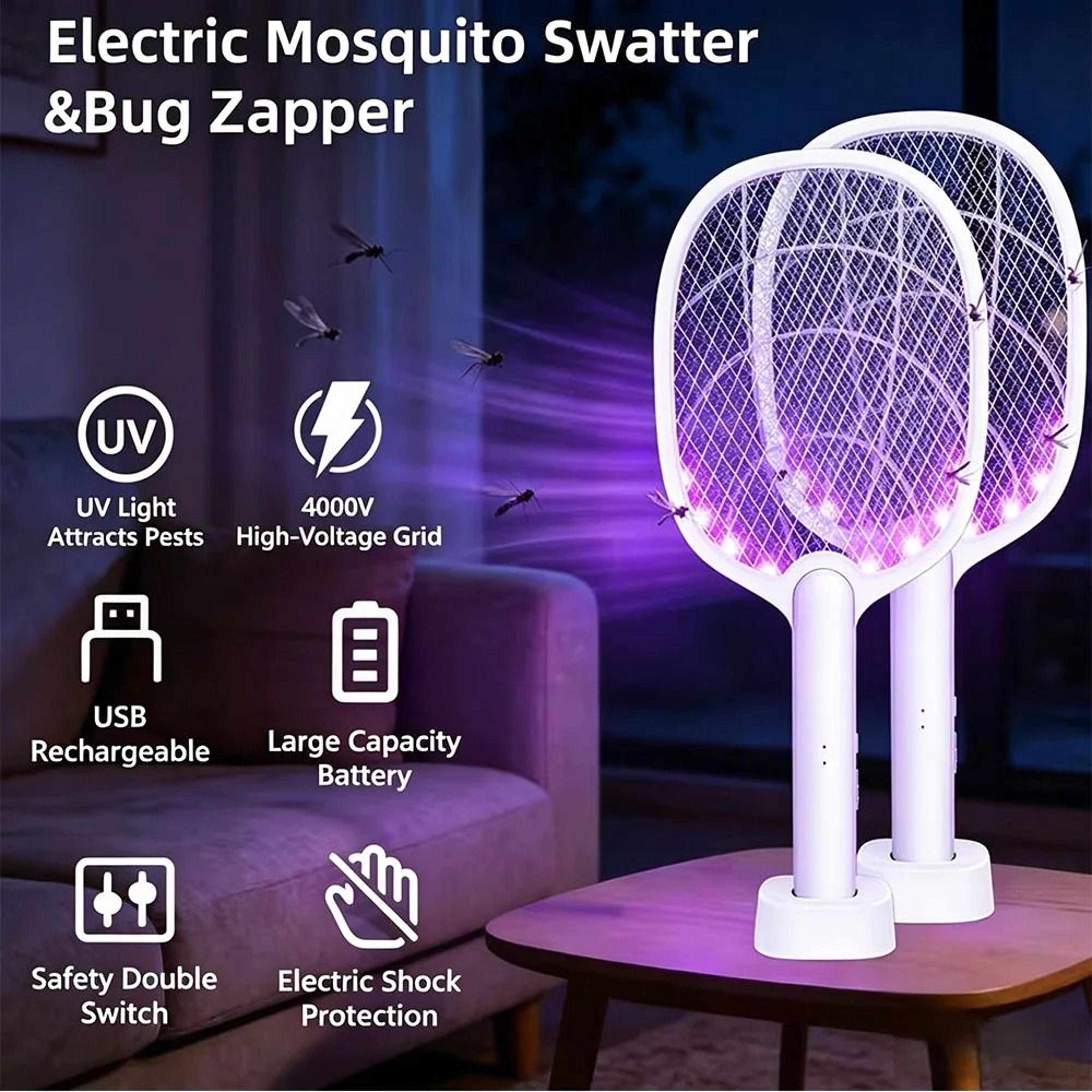 type c rechargeable electric mosquito swatter with bug zapper lamp
