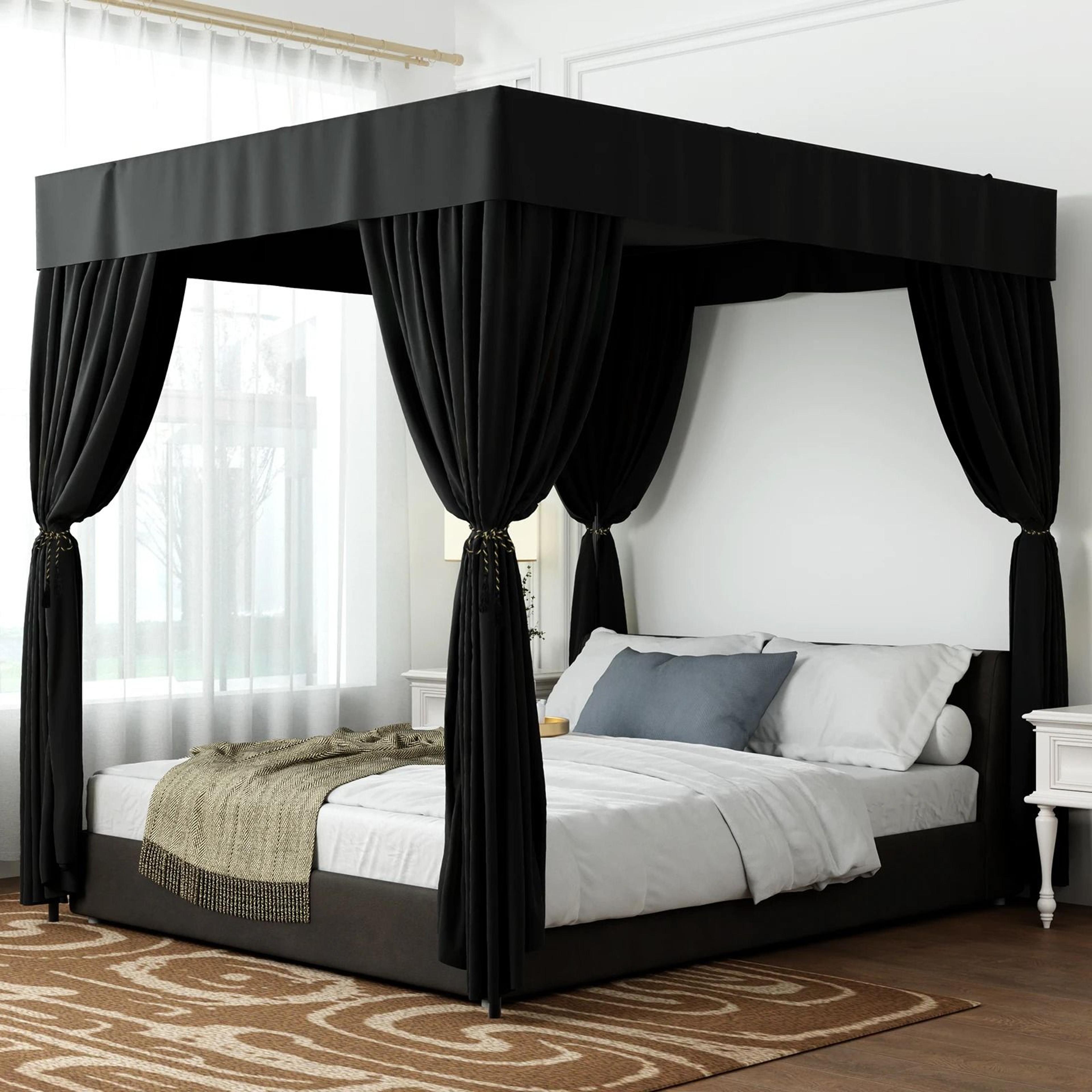 noirhaven black four corner bed canopy curtains for queen and king beds