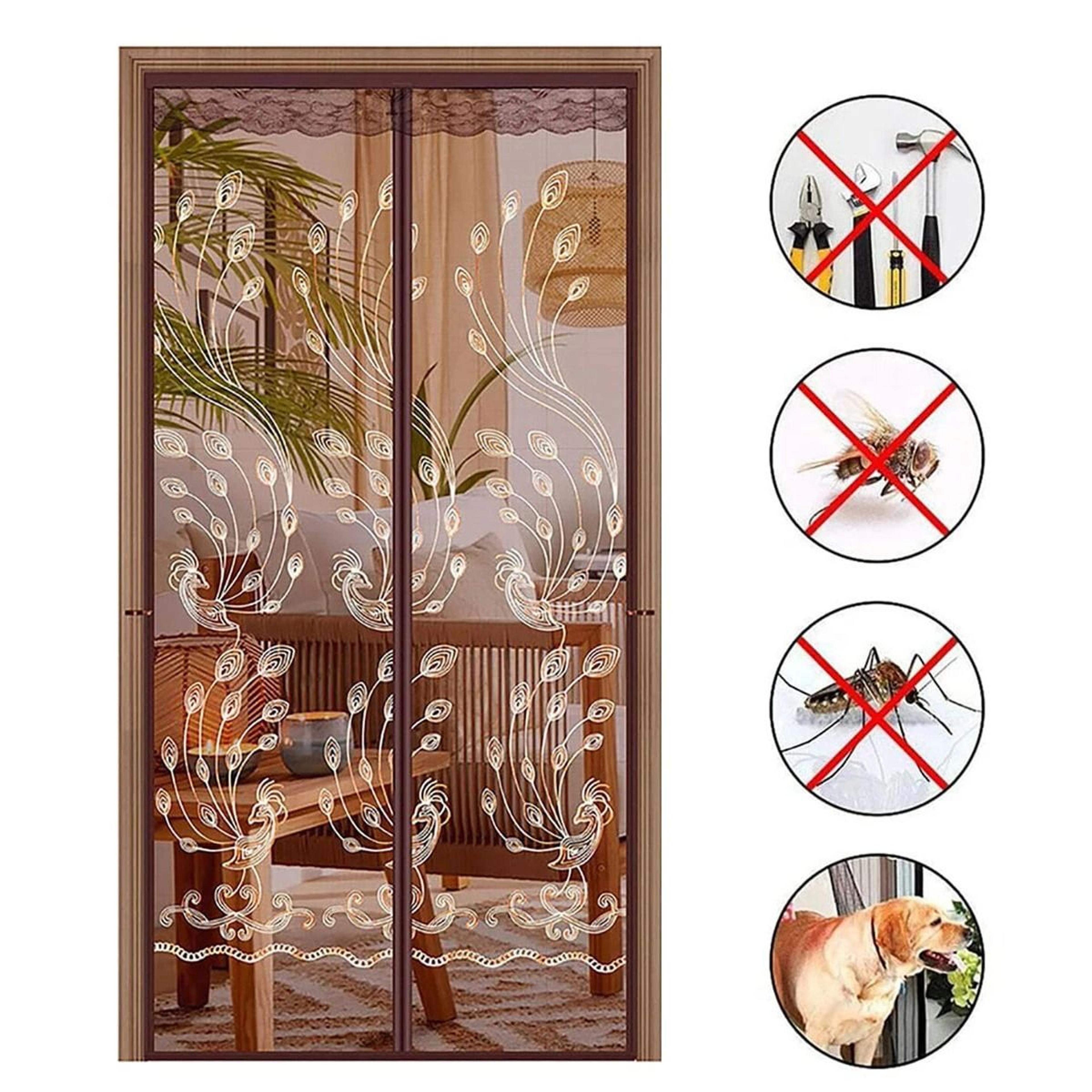 brown automatic closing magnetic mesh door curtain