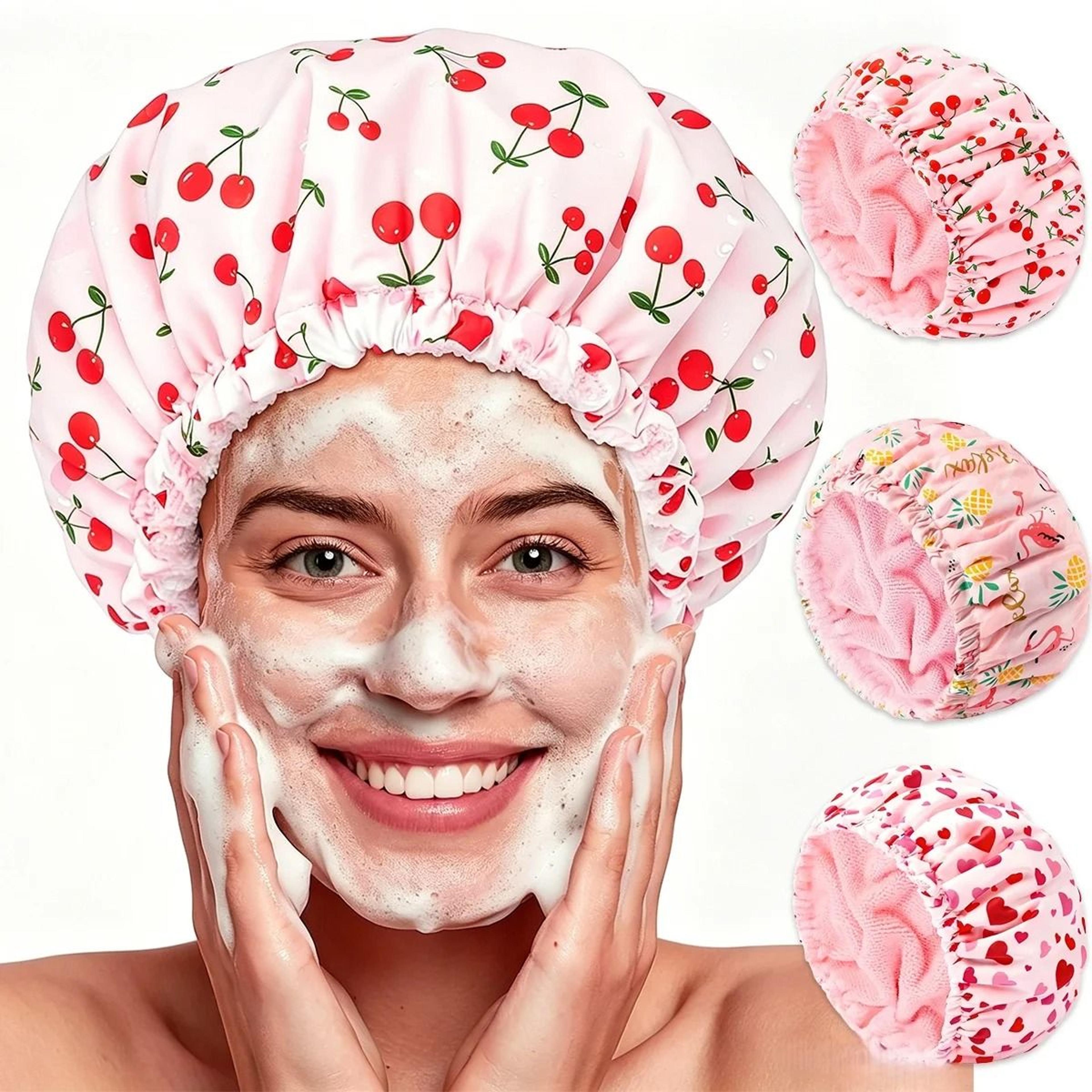 terry lined waterproof shower cap for long thick hair