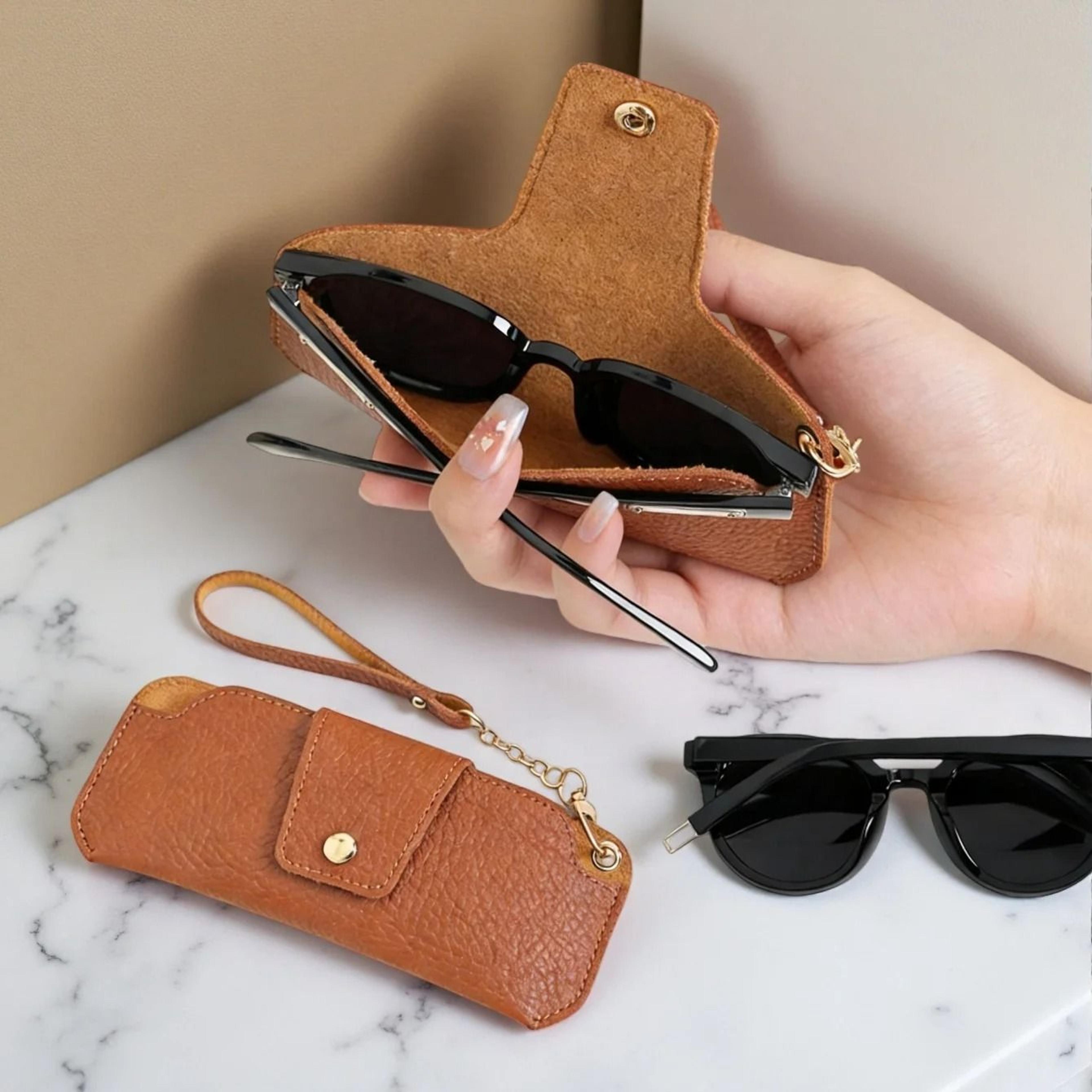soft pu leather sunglasses case with wrist strap