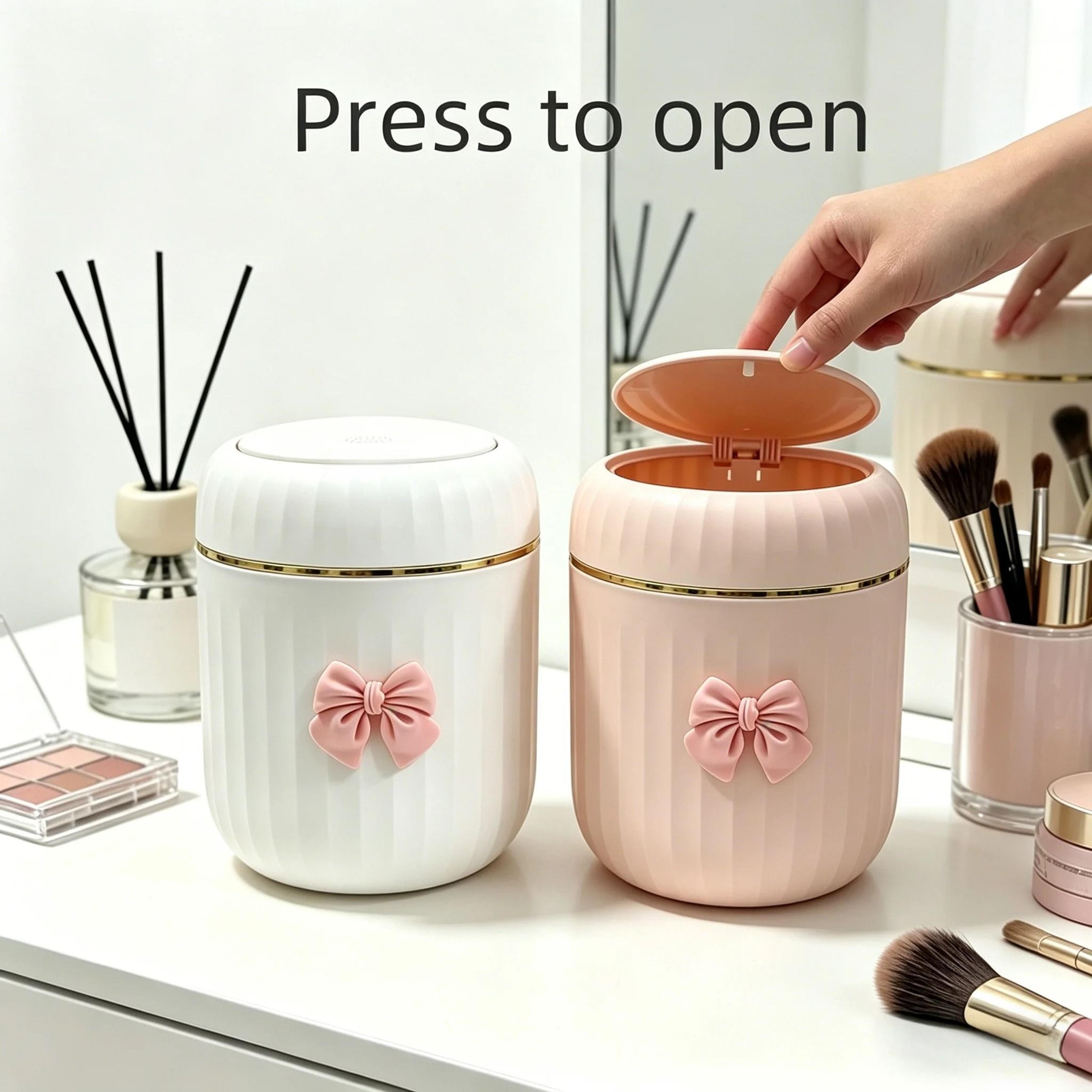 bow decor press open mini desktop trash can