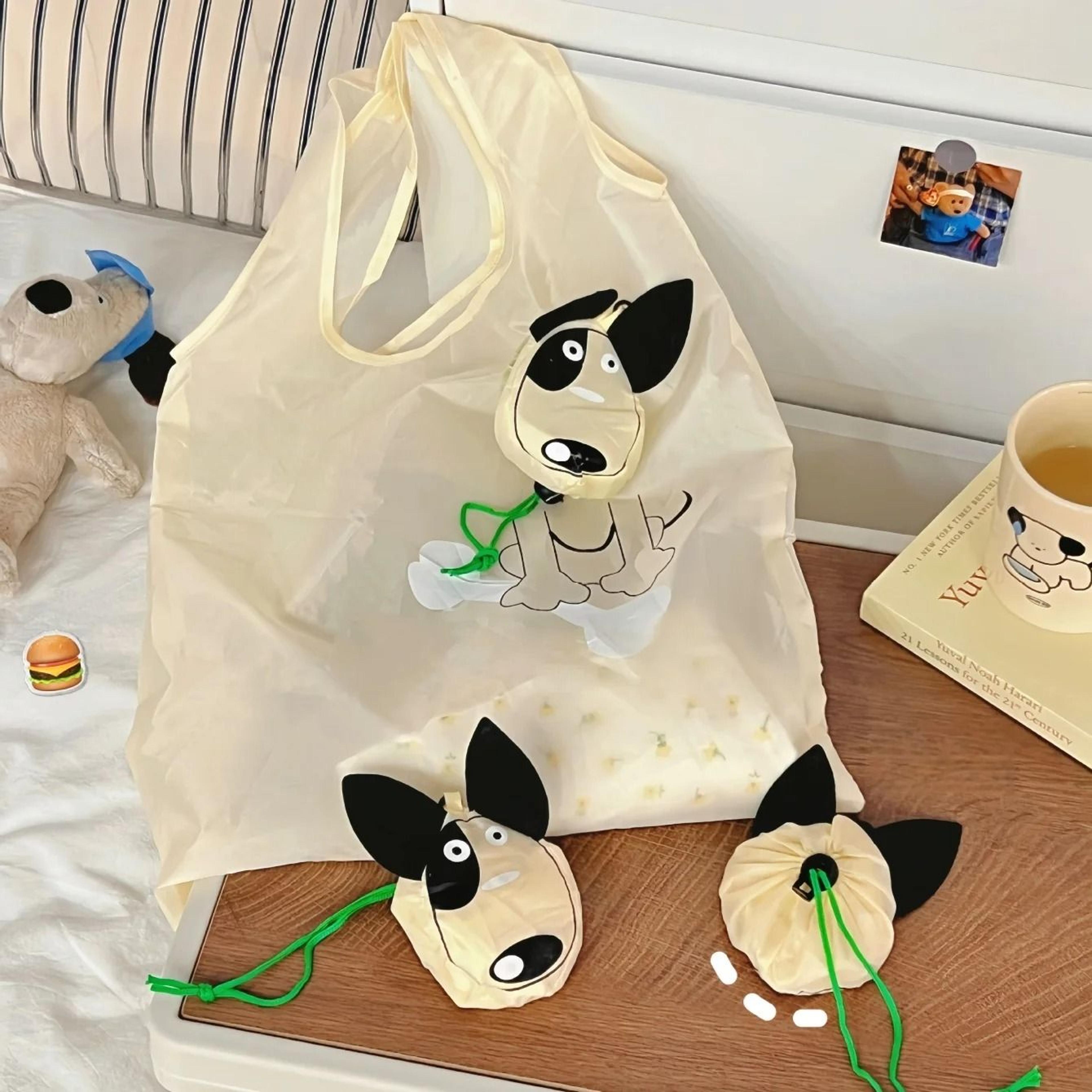 extra large reusable dog print grocery tote bag