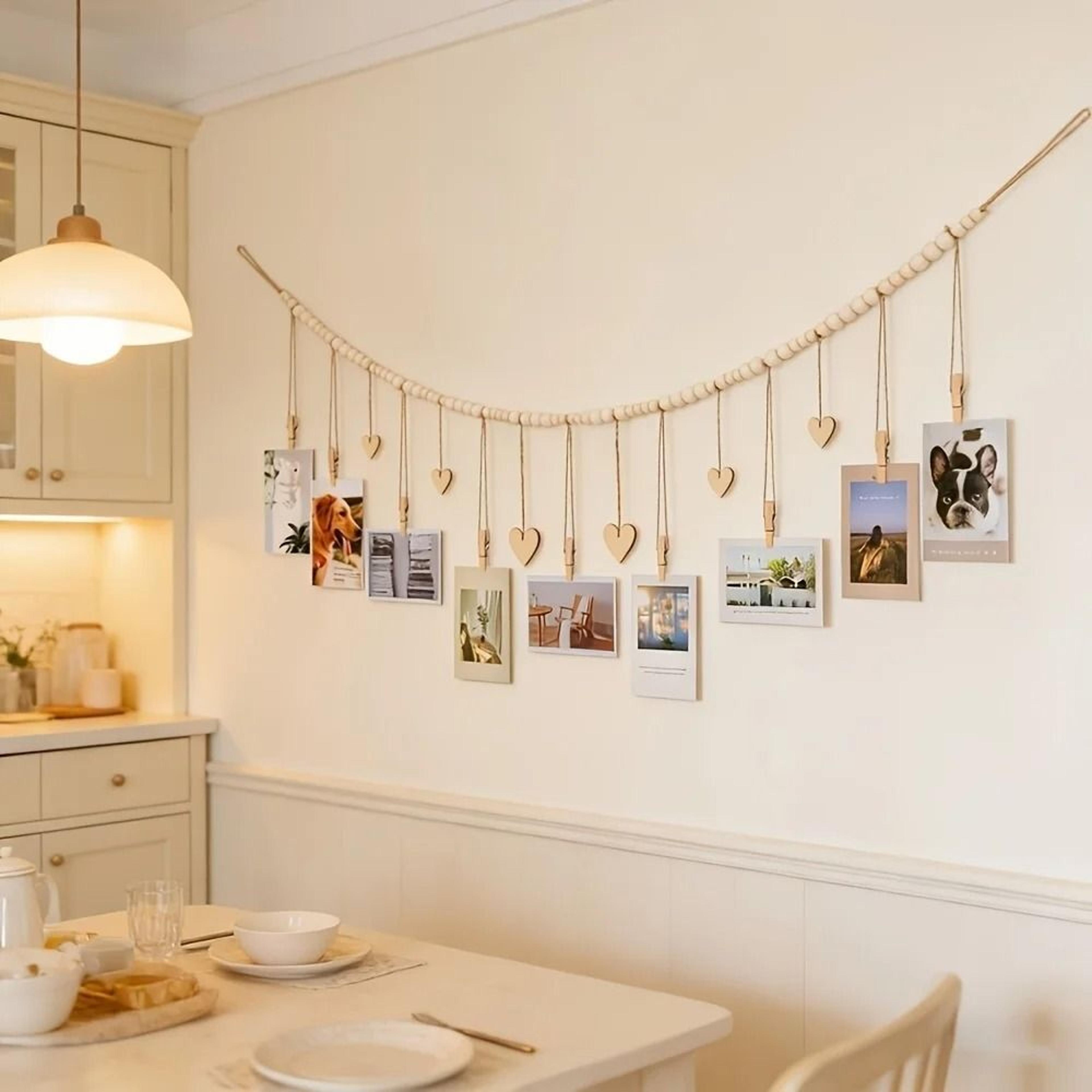 boho wooden bead hanging photo display garland