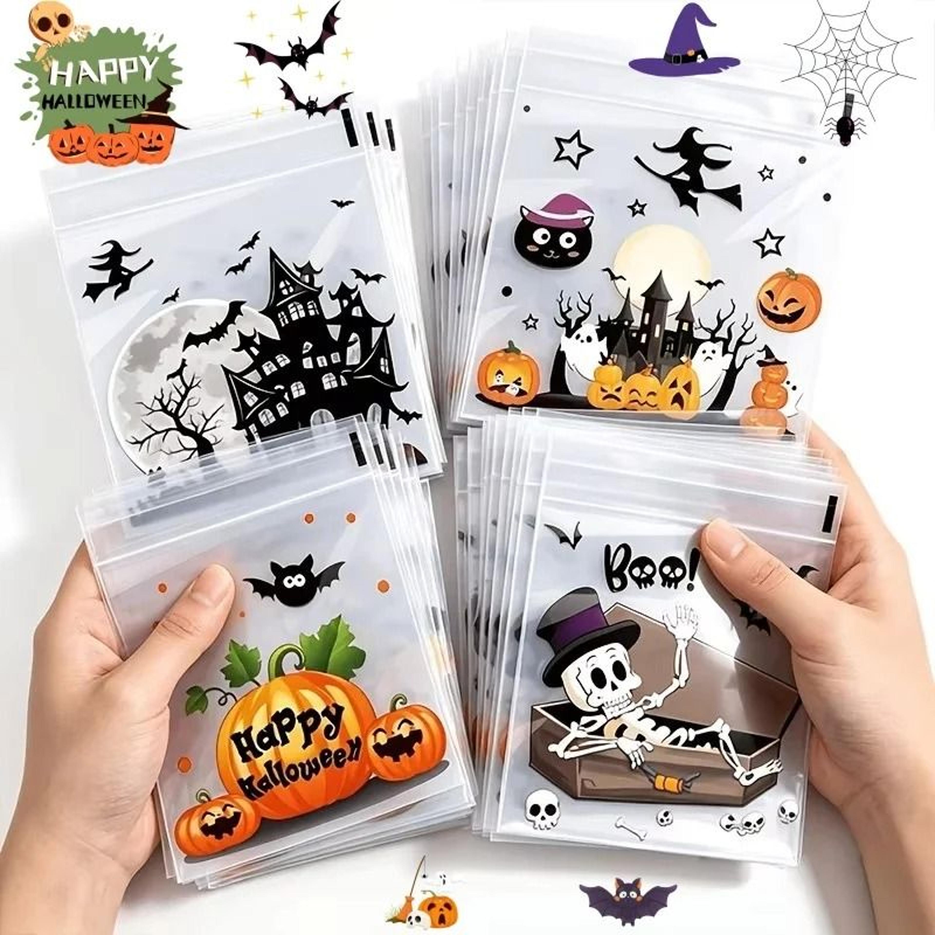 100 piece halloween self adhesive clear treat bags