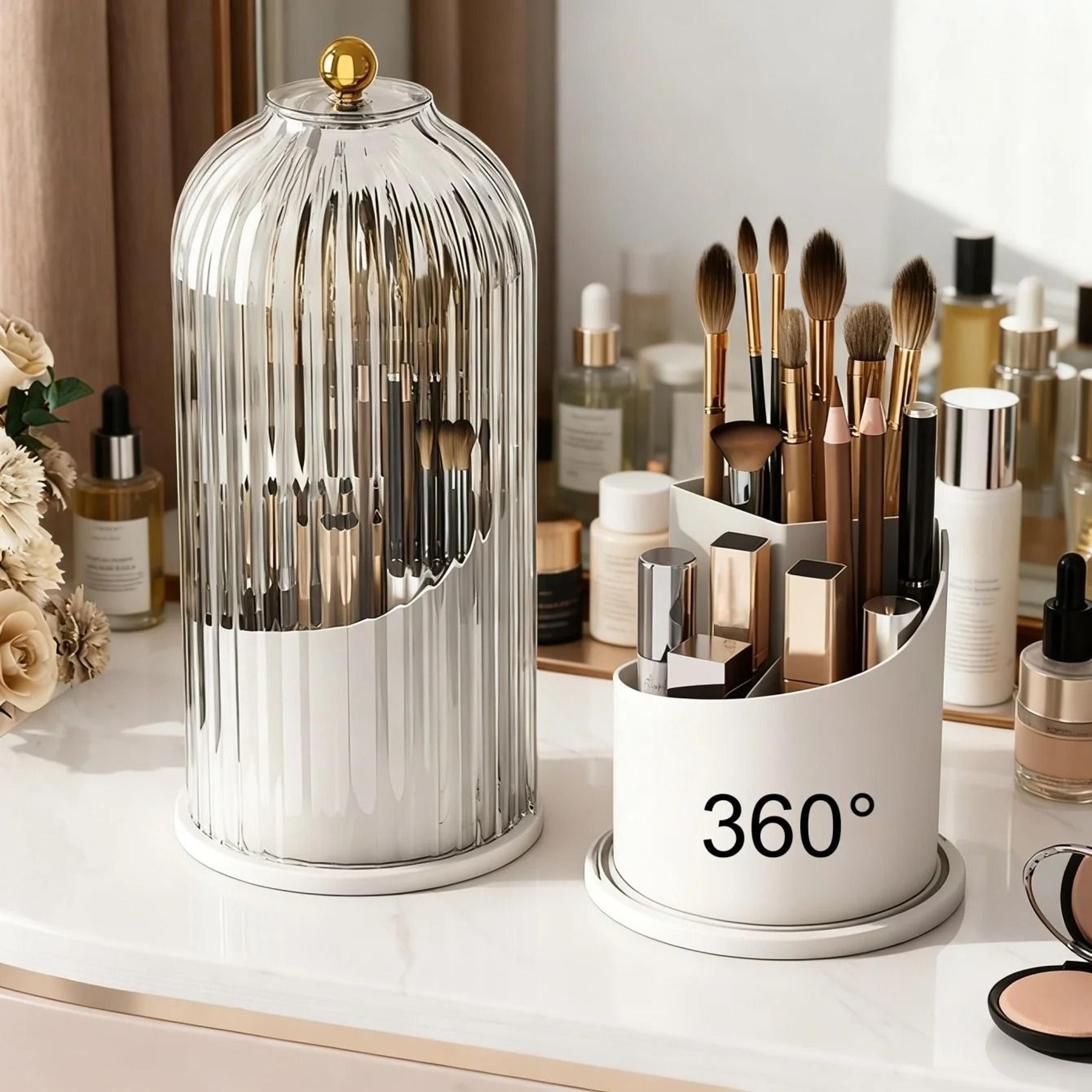 rotating dustproof makeup brush holder with clear lid