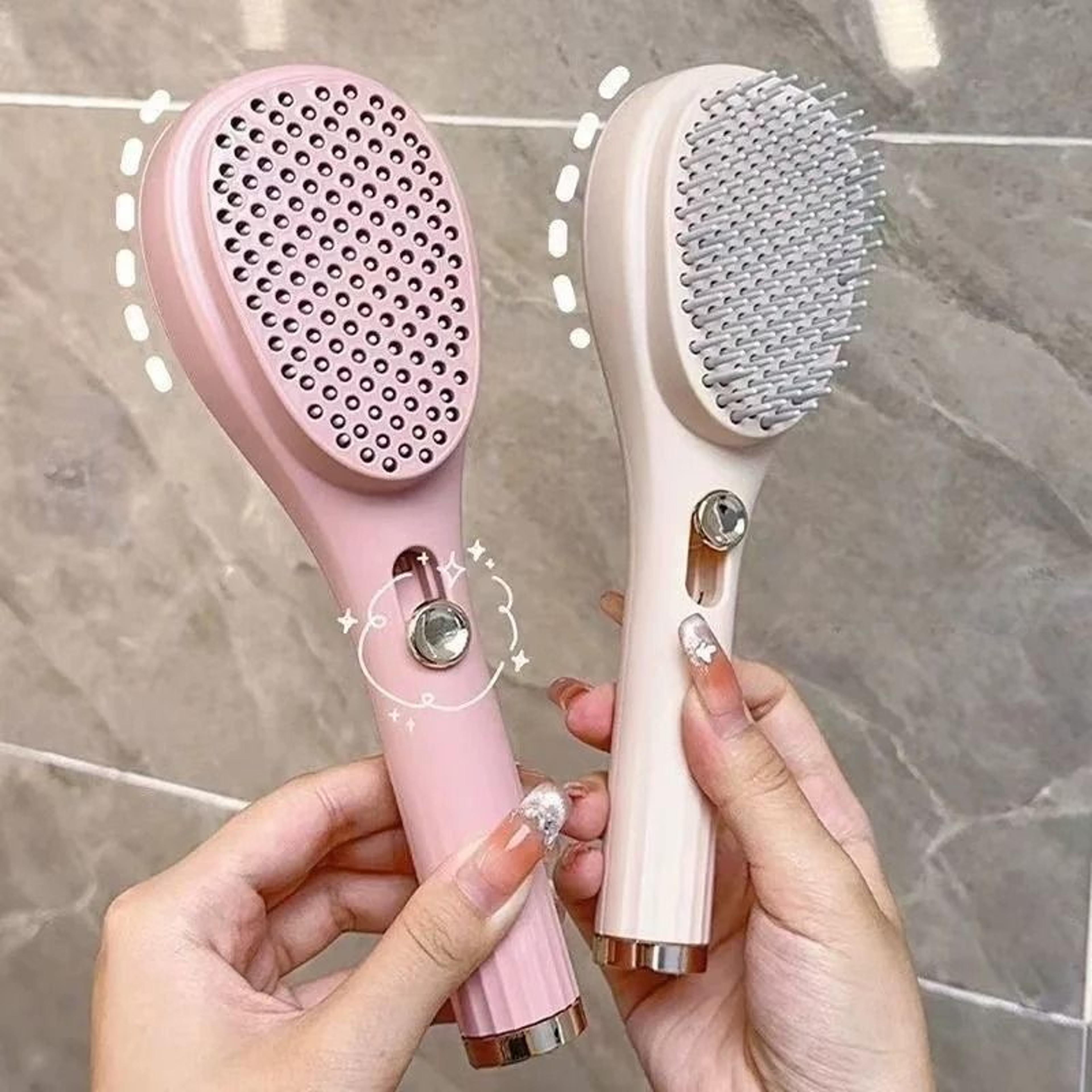 retractable self cleaning anti static hair brush