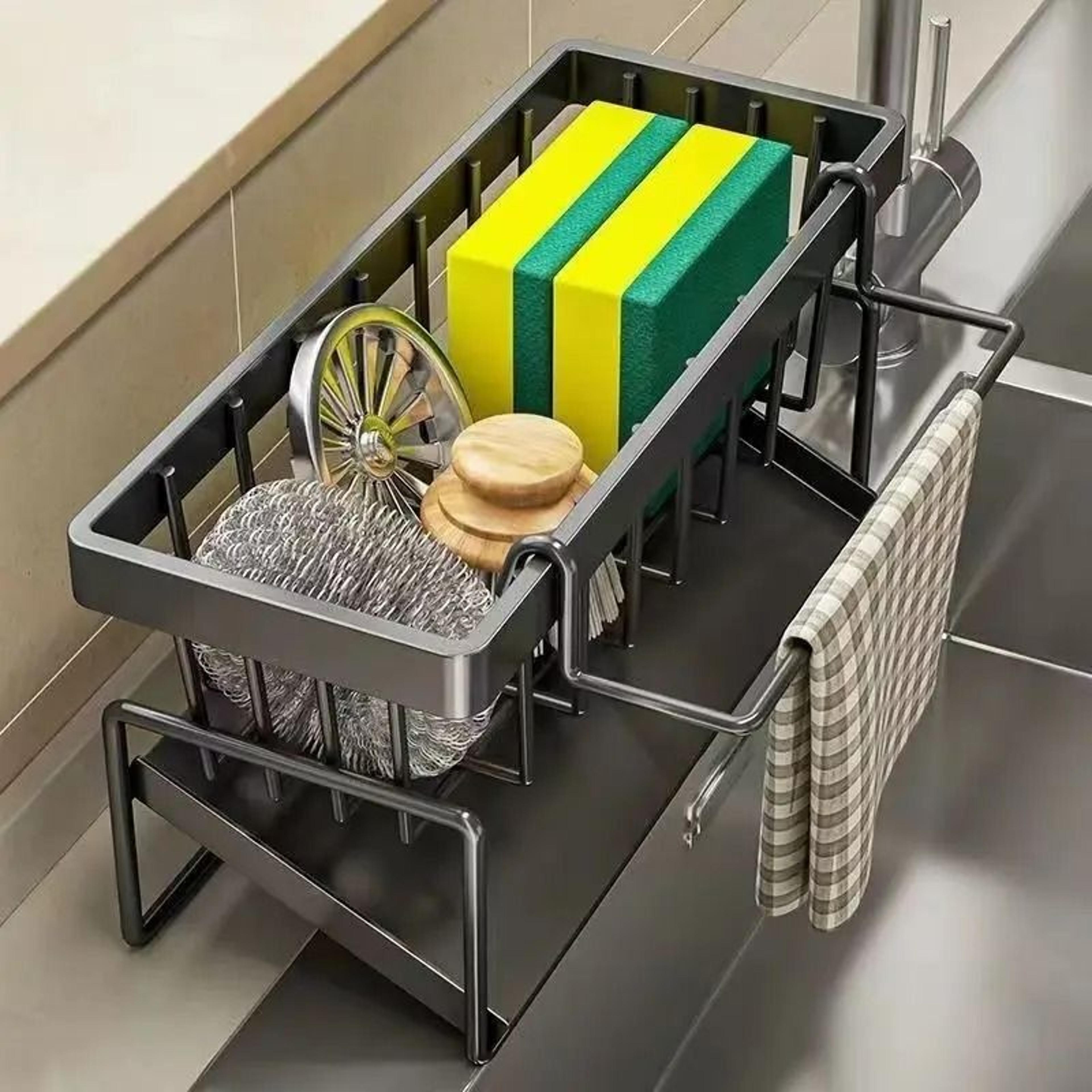 countertop sponge and dishcloth drain organizer