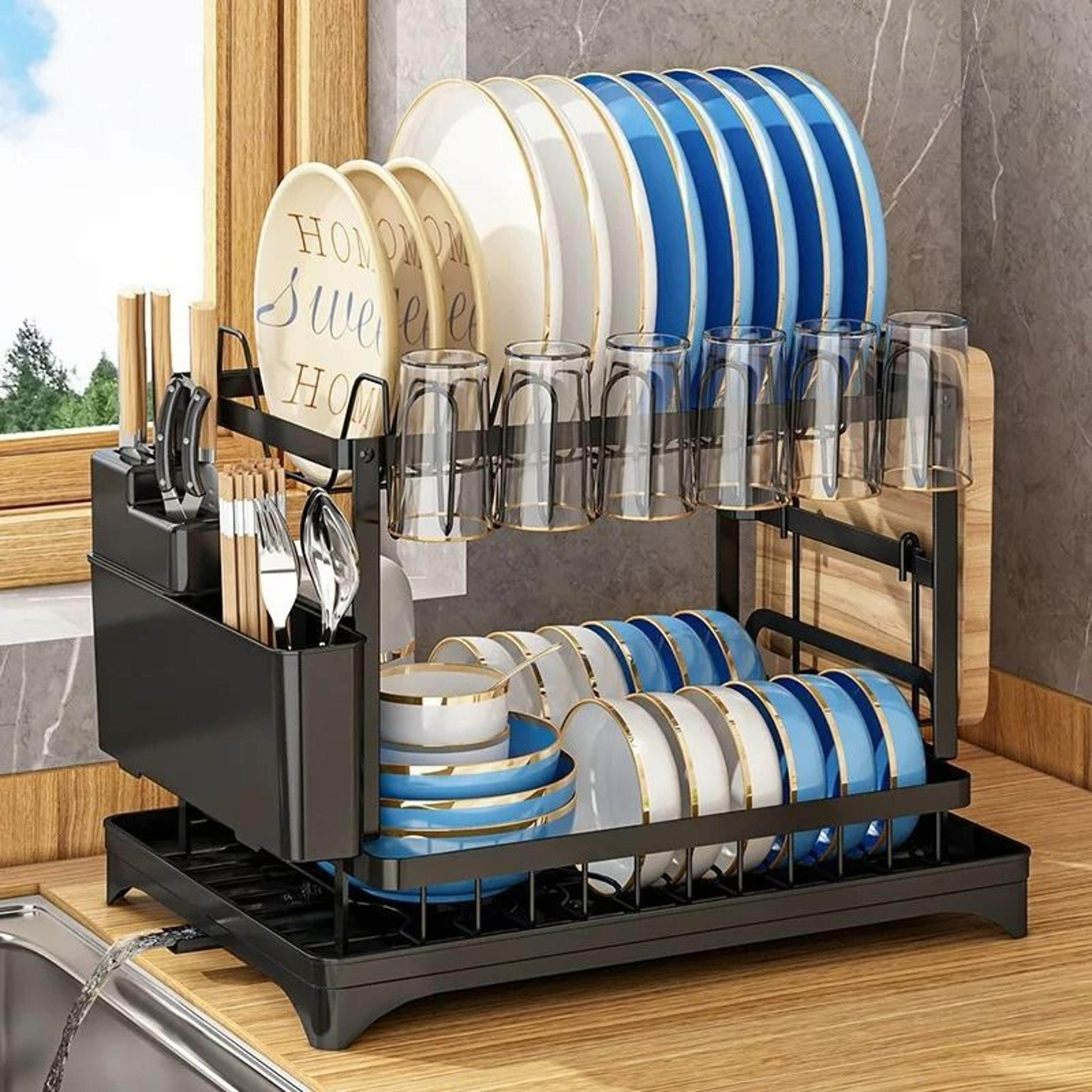 two tier countertop dish drying rack