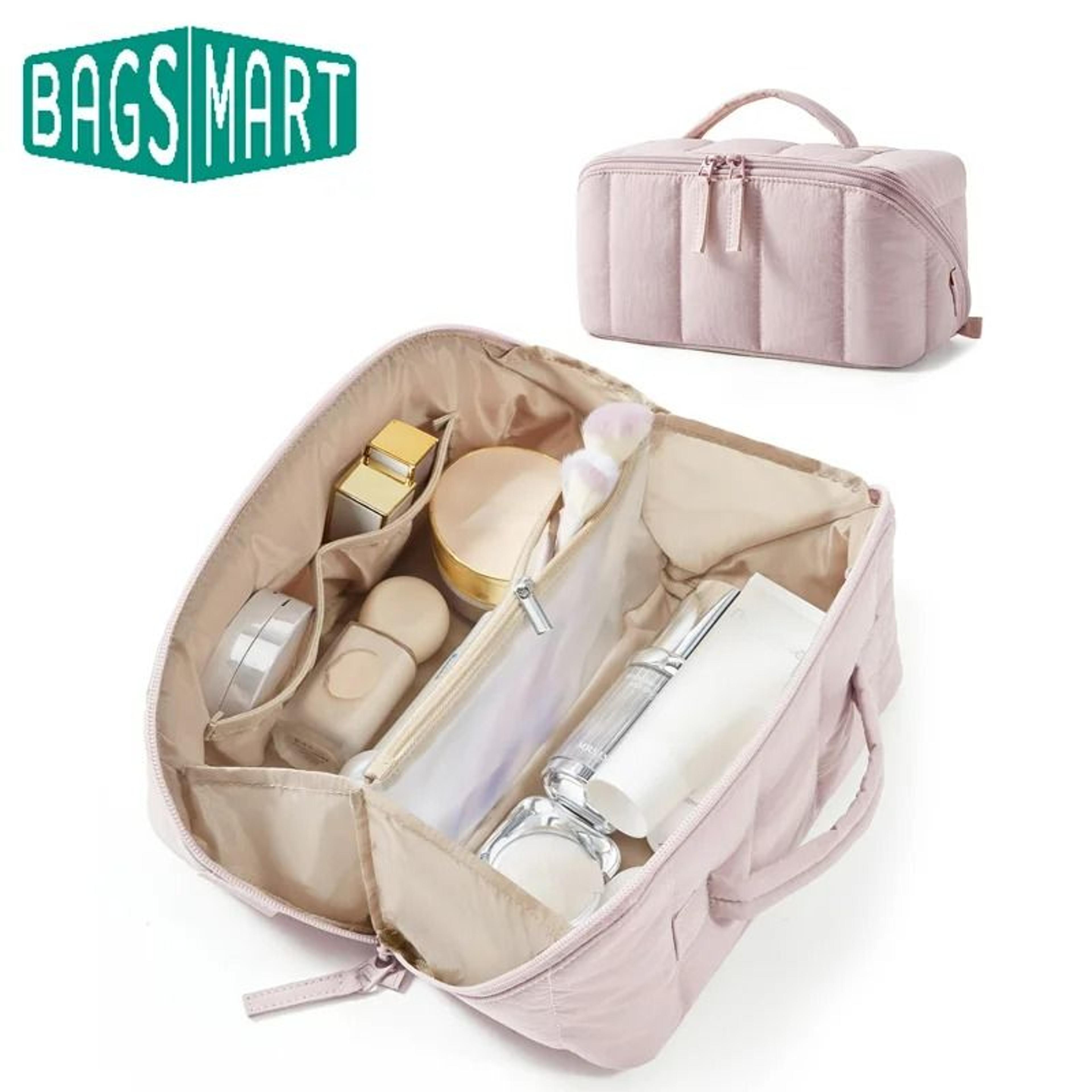 flat opening puffy cosmetic organizer case