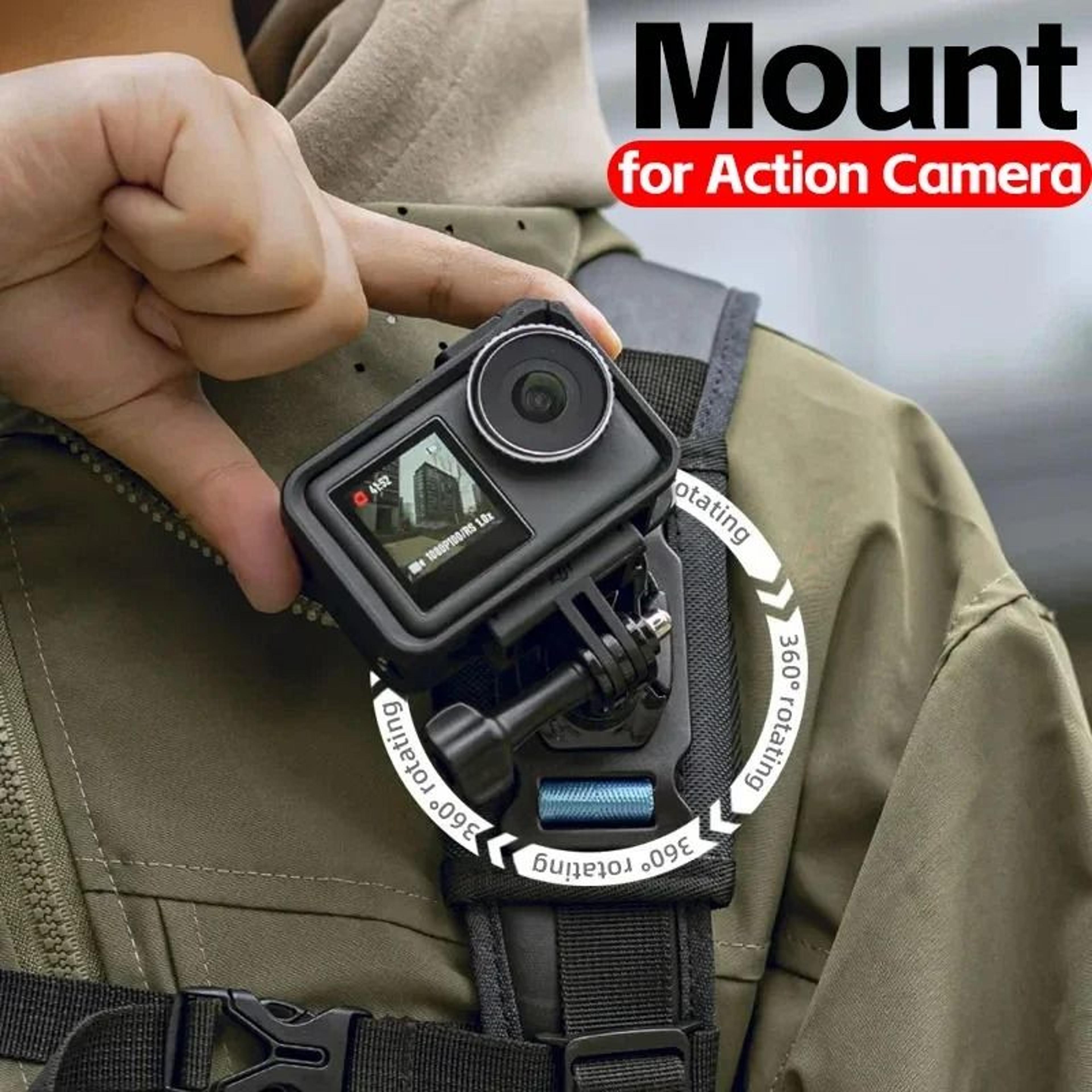 rotating shoulder strap action camera mount
