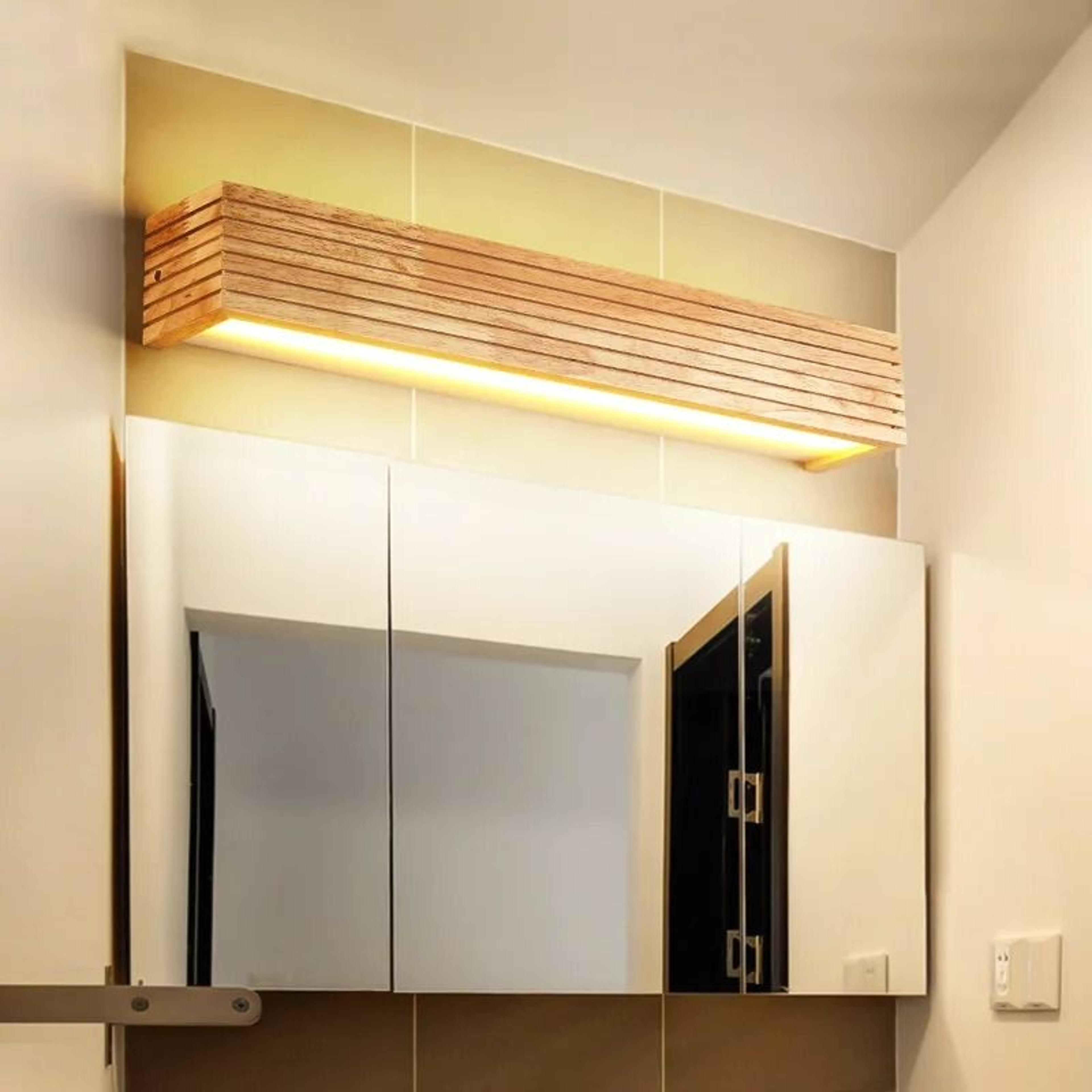 linear wood led vanity wall light