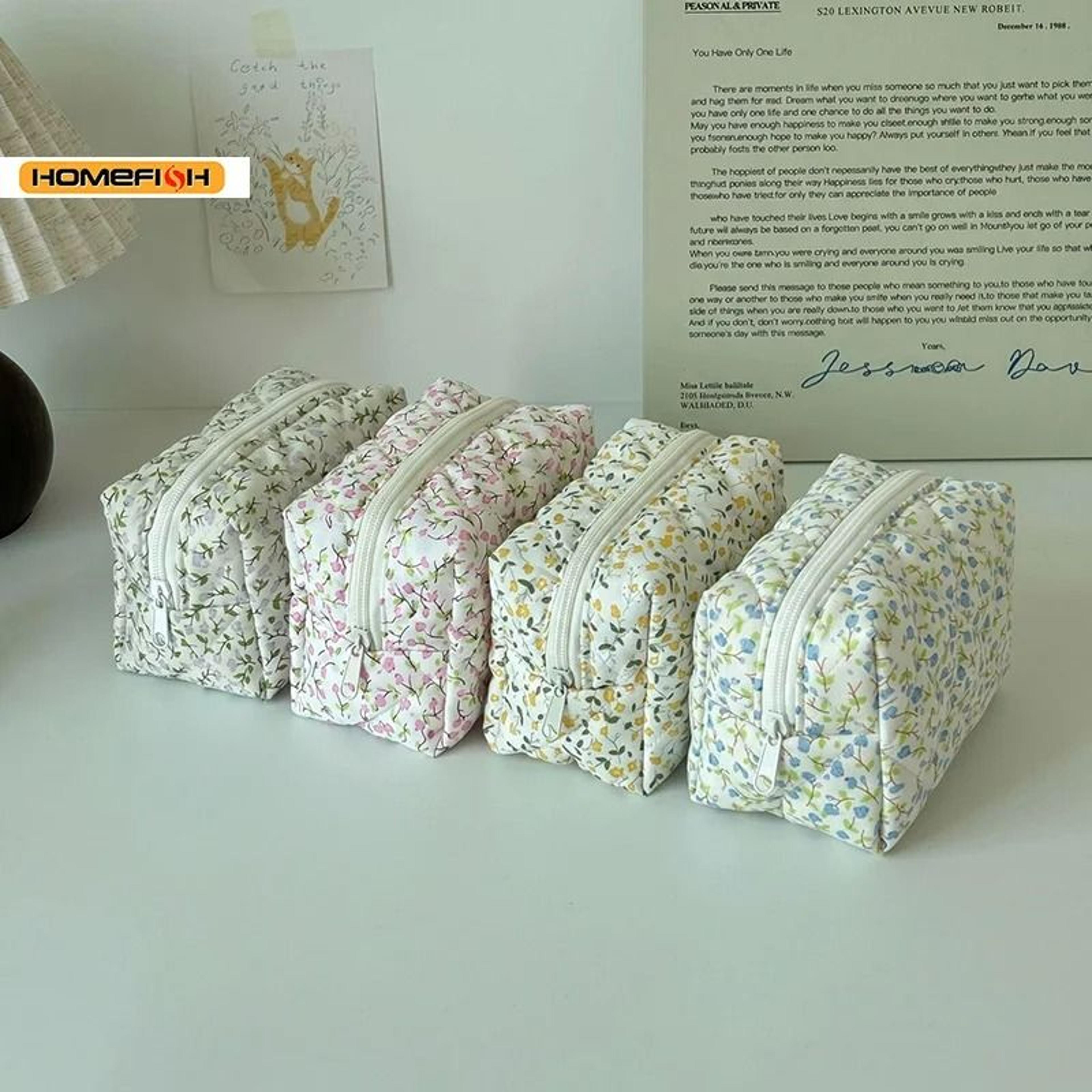 bloompuff floral quilted makeup bag