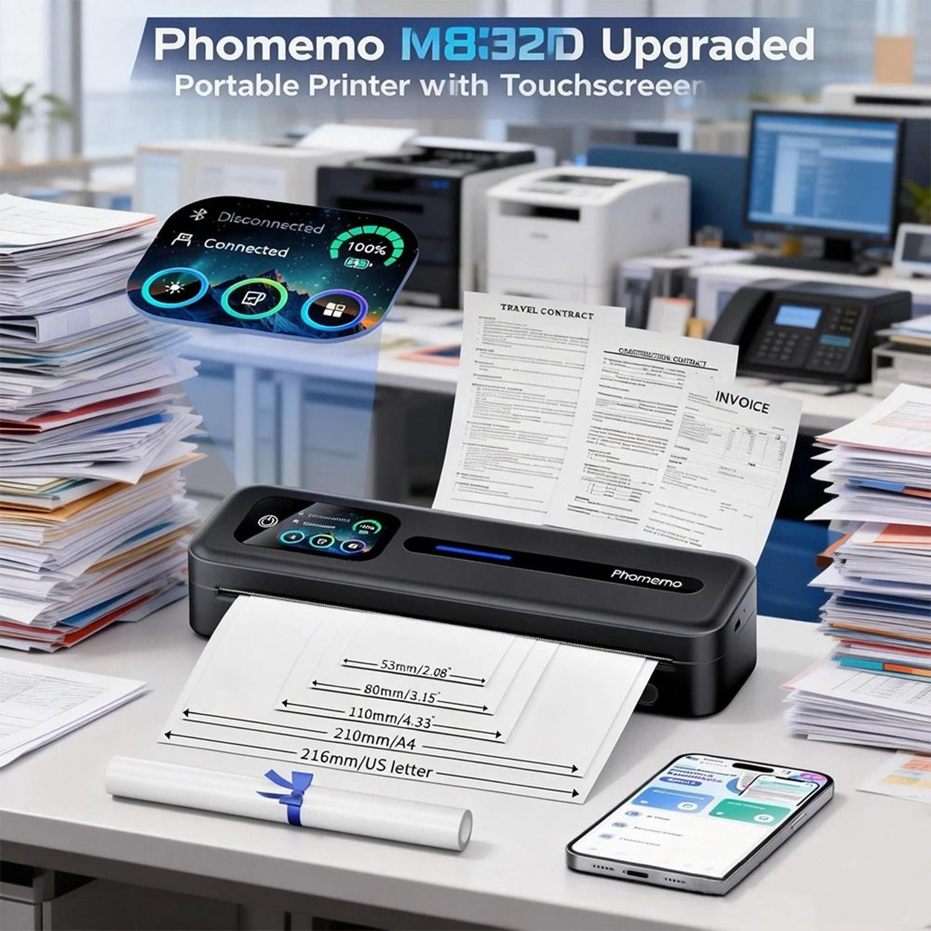 phomemo m832d touchscreen portable thermal printer