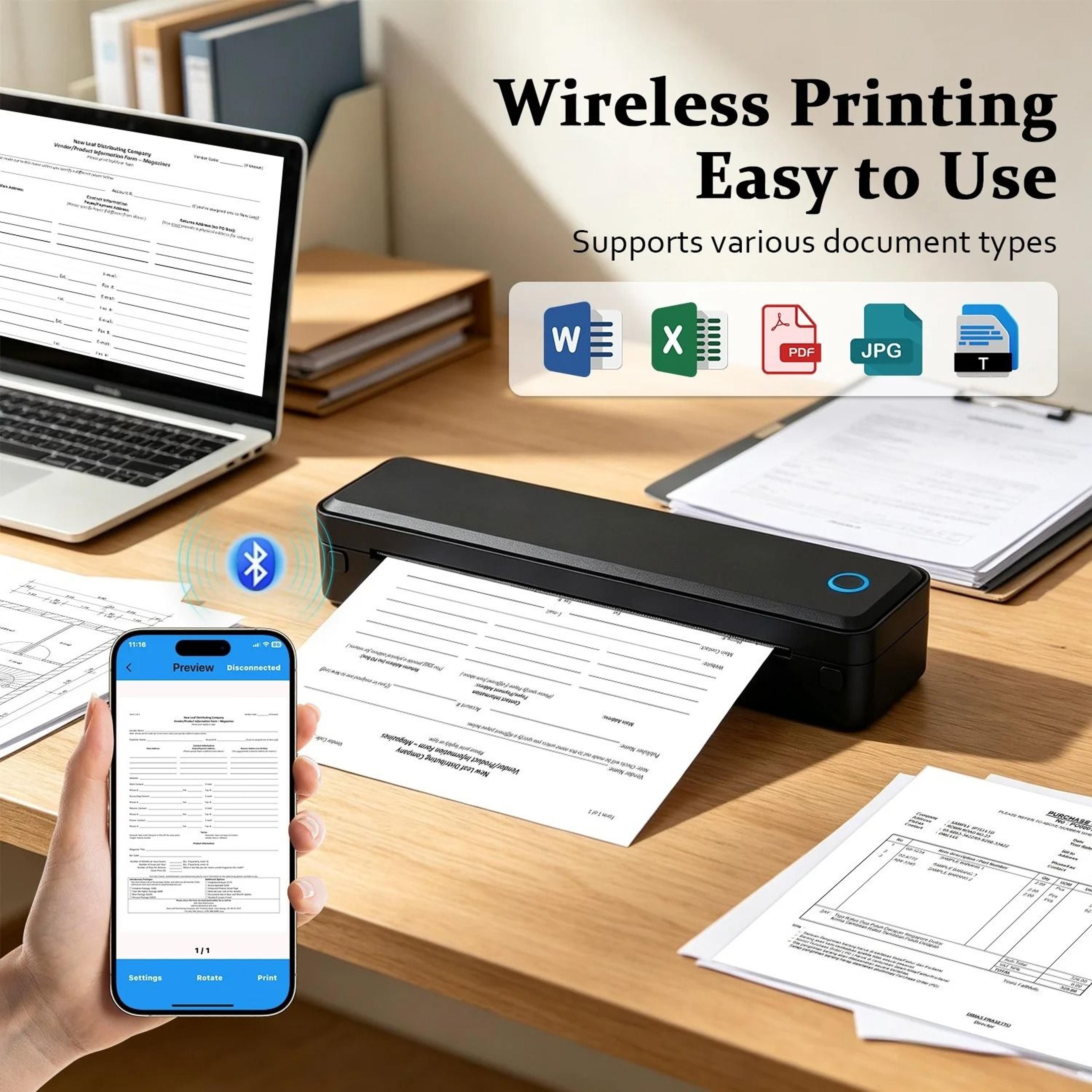 a4 wireless 203dpi portable thermal printer