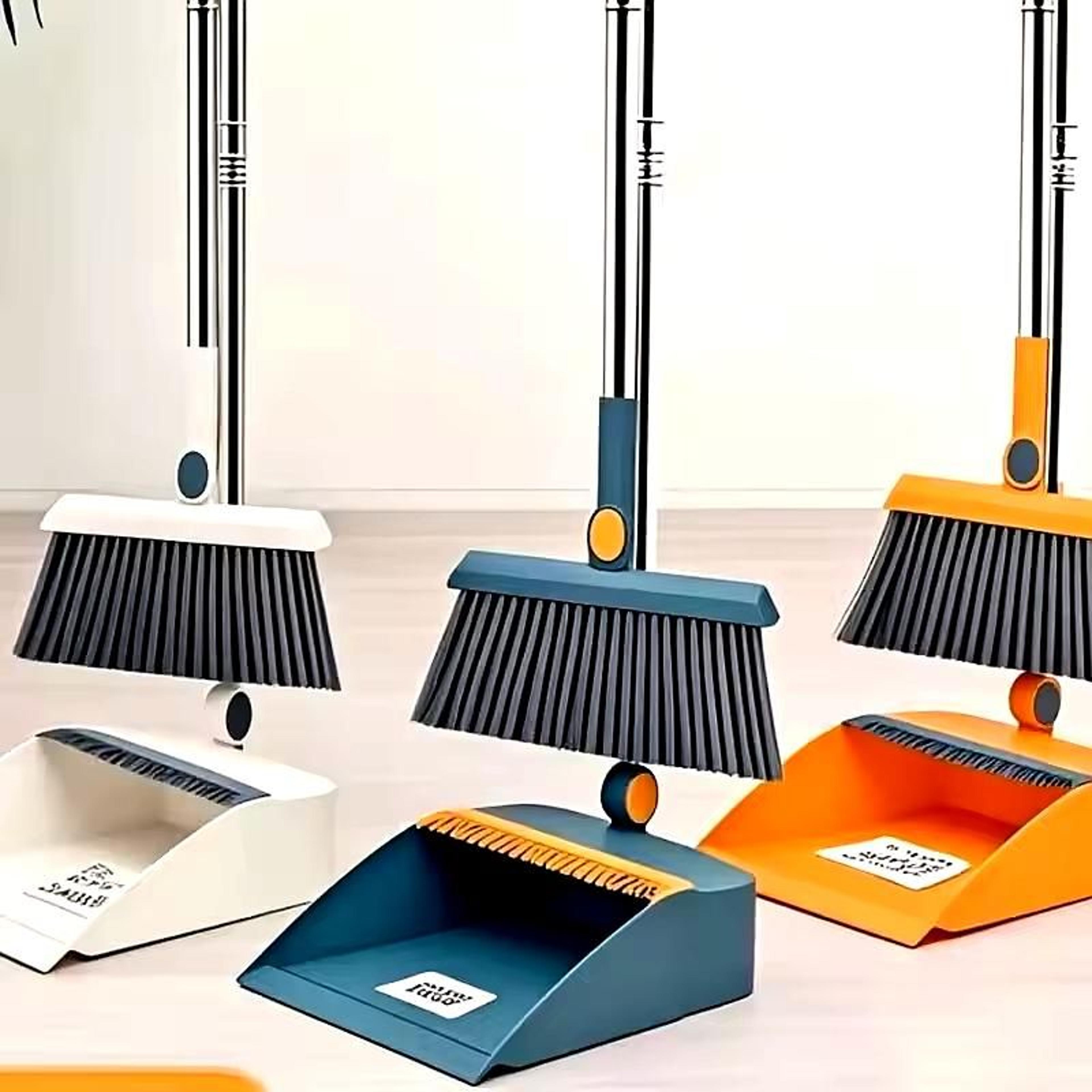 3-in-1 rotatable foldable magnetic broom & dustpan set with self-cleaning teeth – ideal for pet hair & compact storage