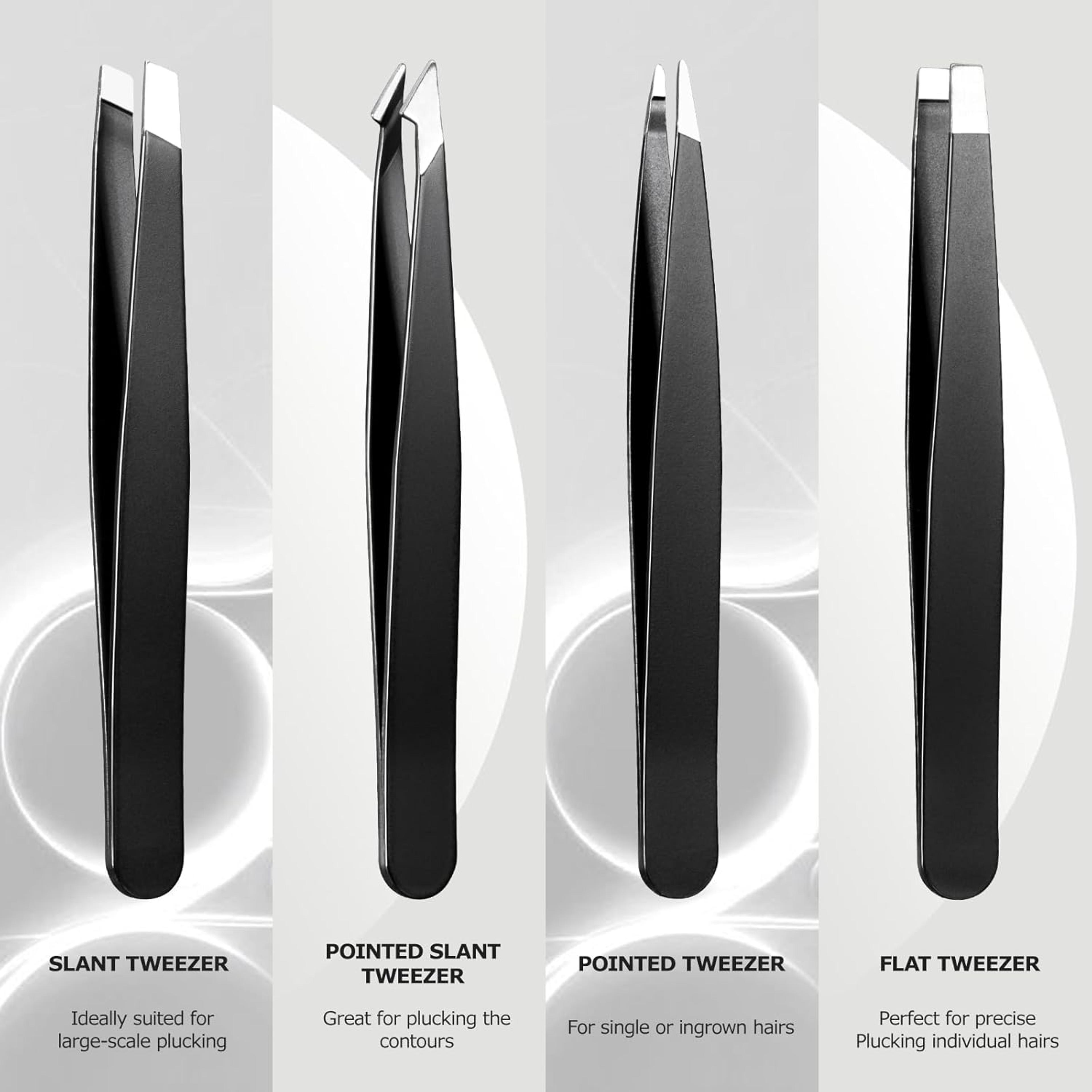 4-piece precision tweezers set – professional stainless steel kit for eyebrow shaping & splinter removal