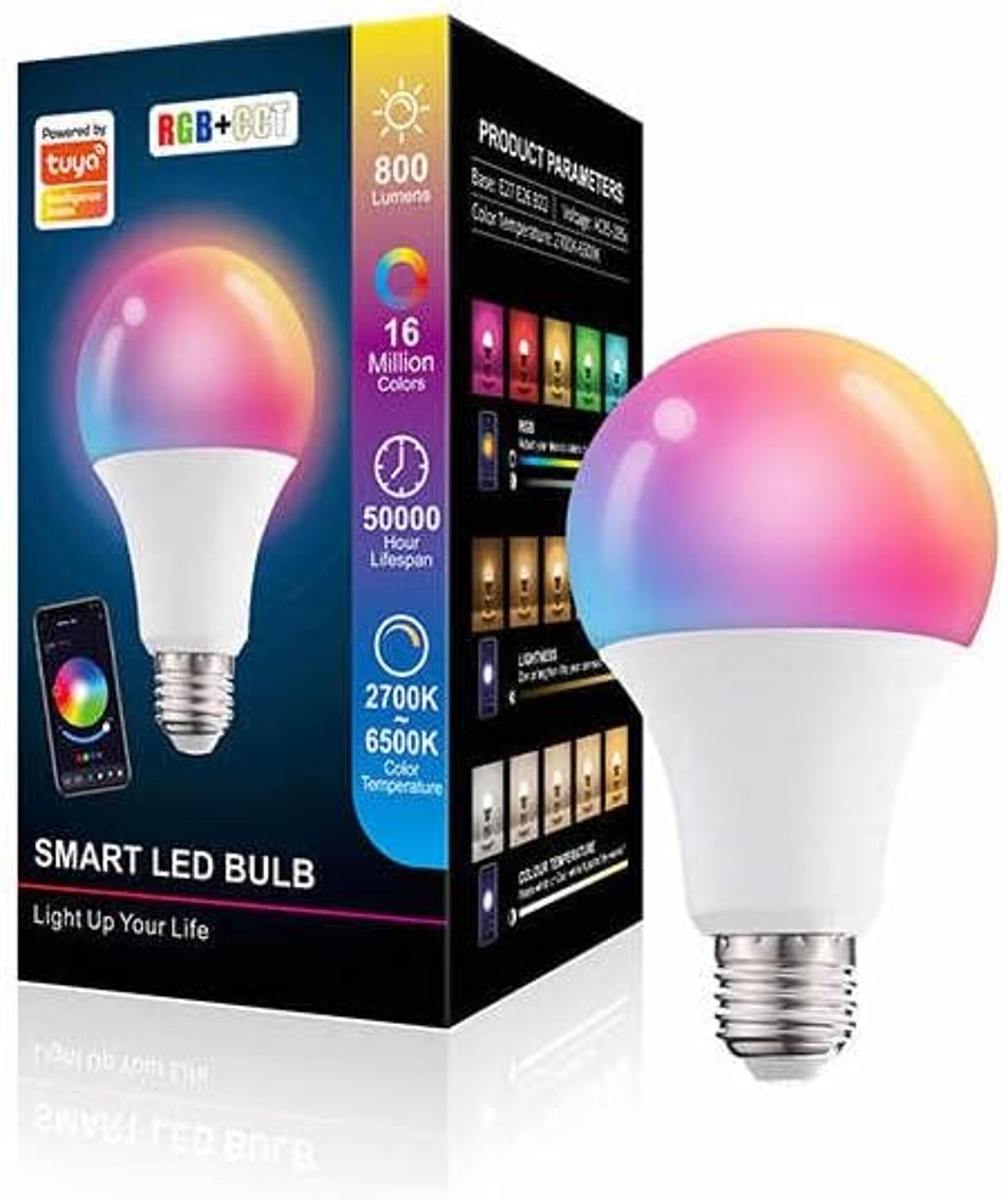 smart wifi led bulb e27 – 9w rgbcw dimmable light with voice control for alexa & google home