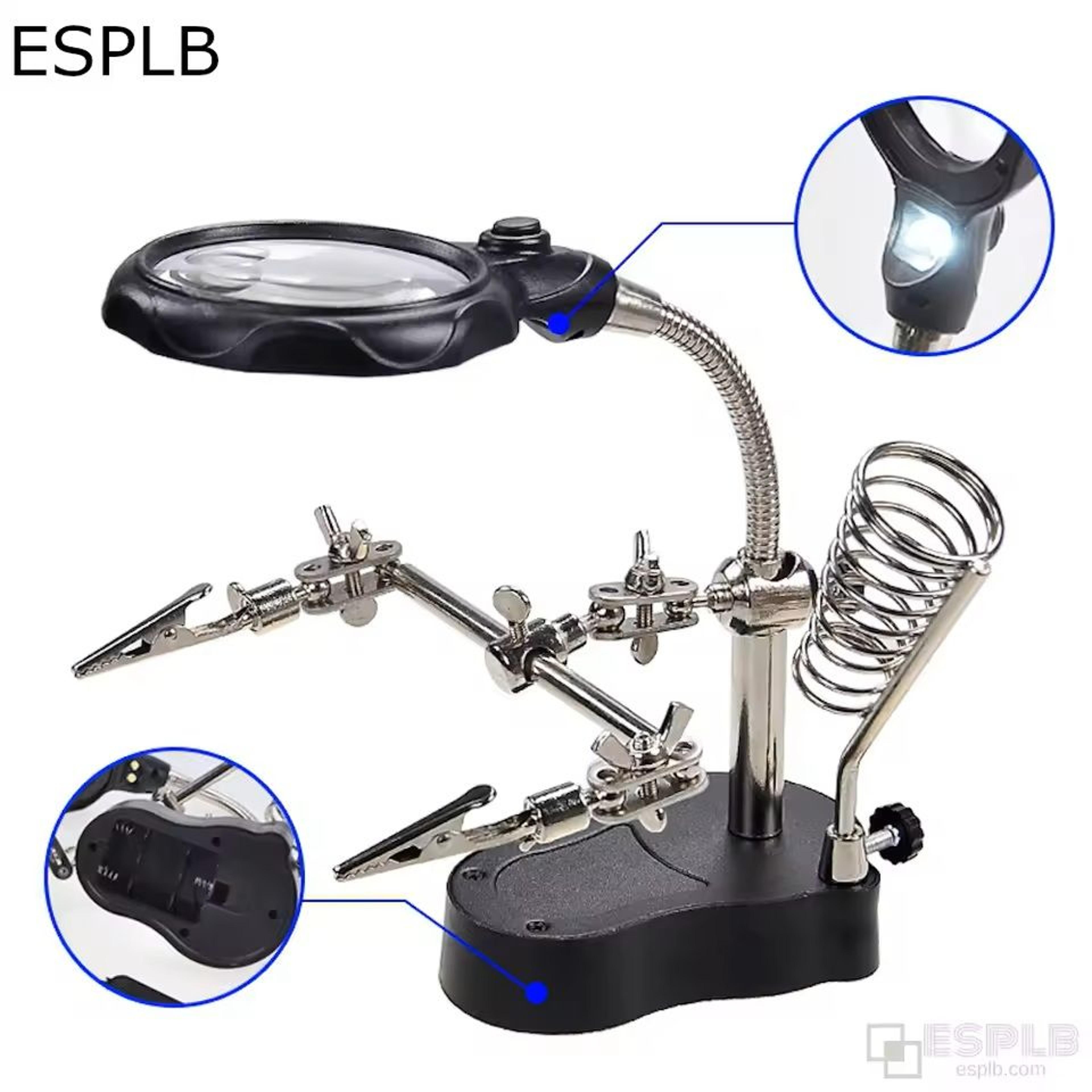 helping hands soldering magnifier stand with 3.5x and 12x led clips