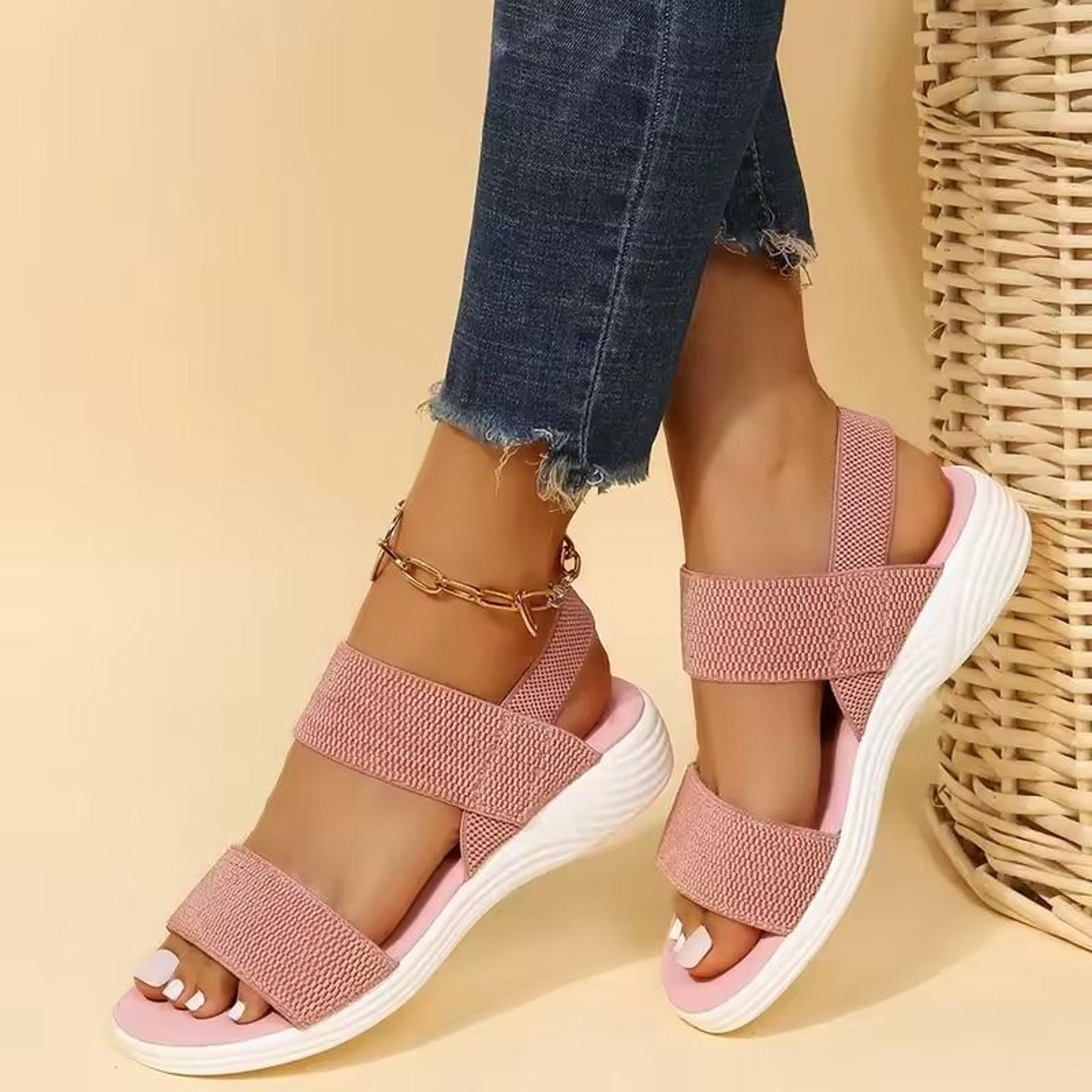 womens knit elastic wedge sandals lightweight slip on summer comfort shoes