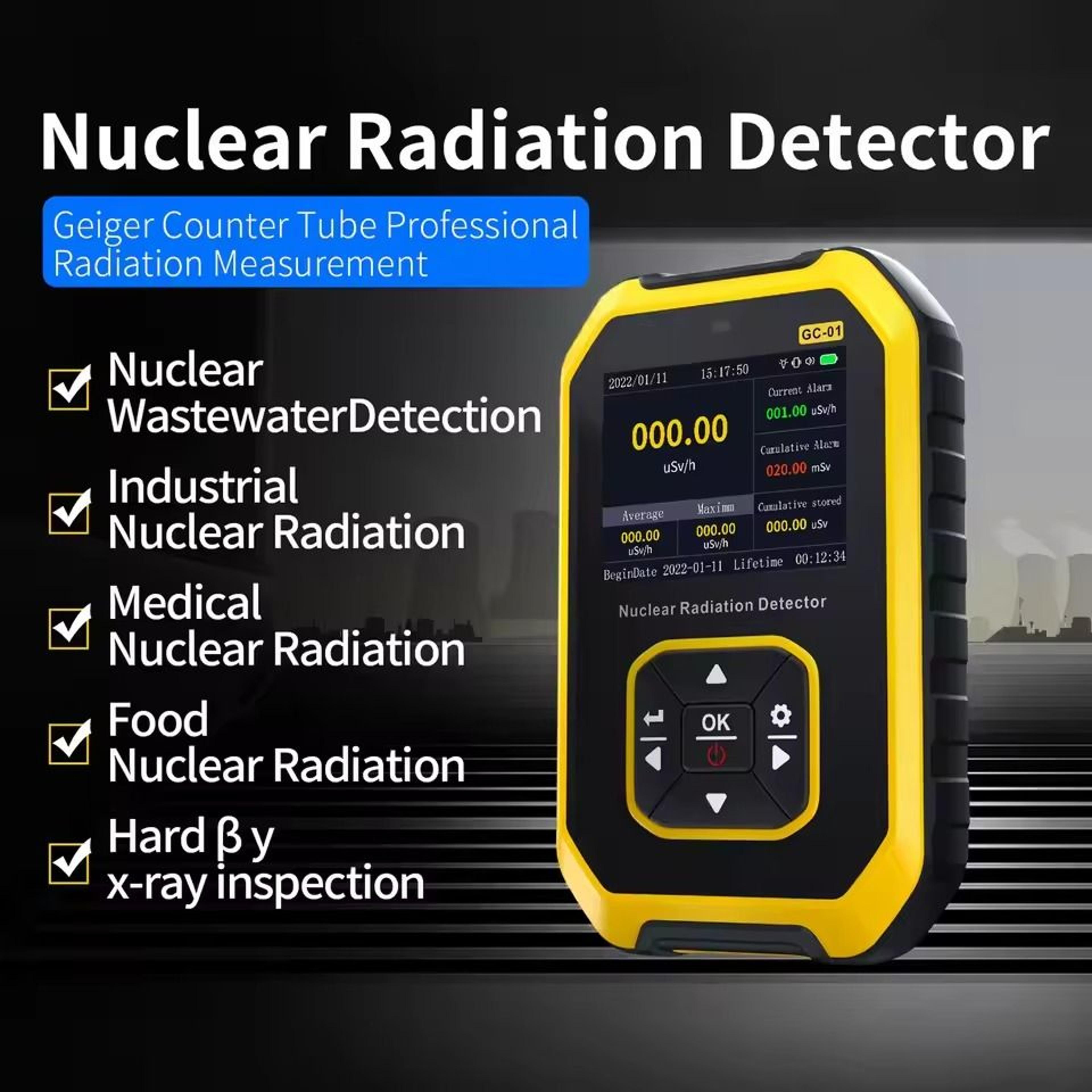digital geiger counter radiation detector for beta gamma x ray real time monitoring