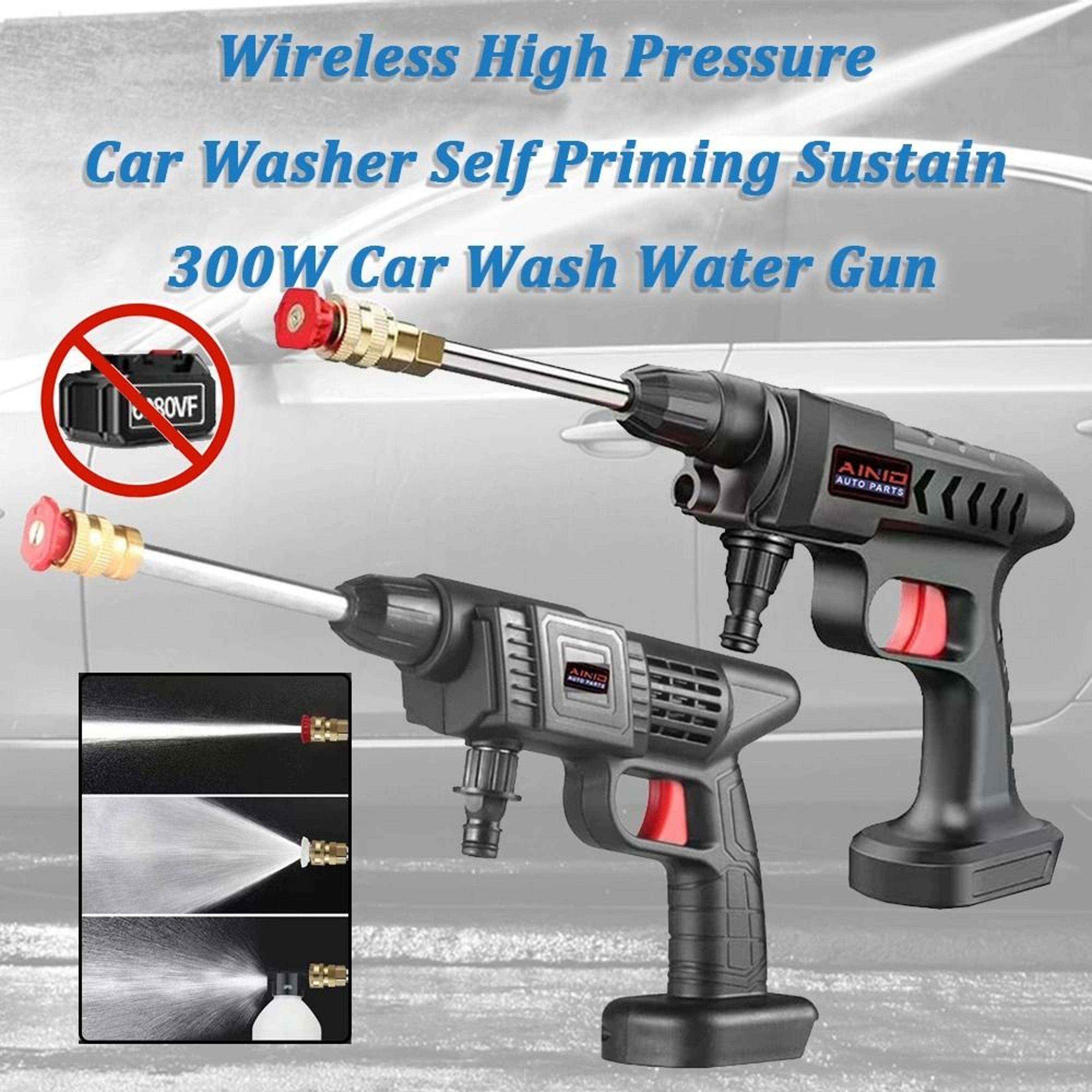 60bar wireless high pressure car wash gun with self priming and 300w motor for auto and home cleaning