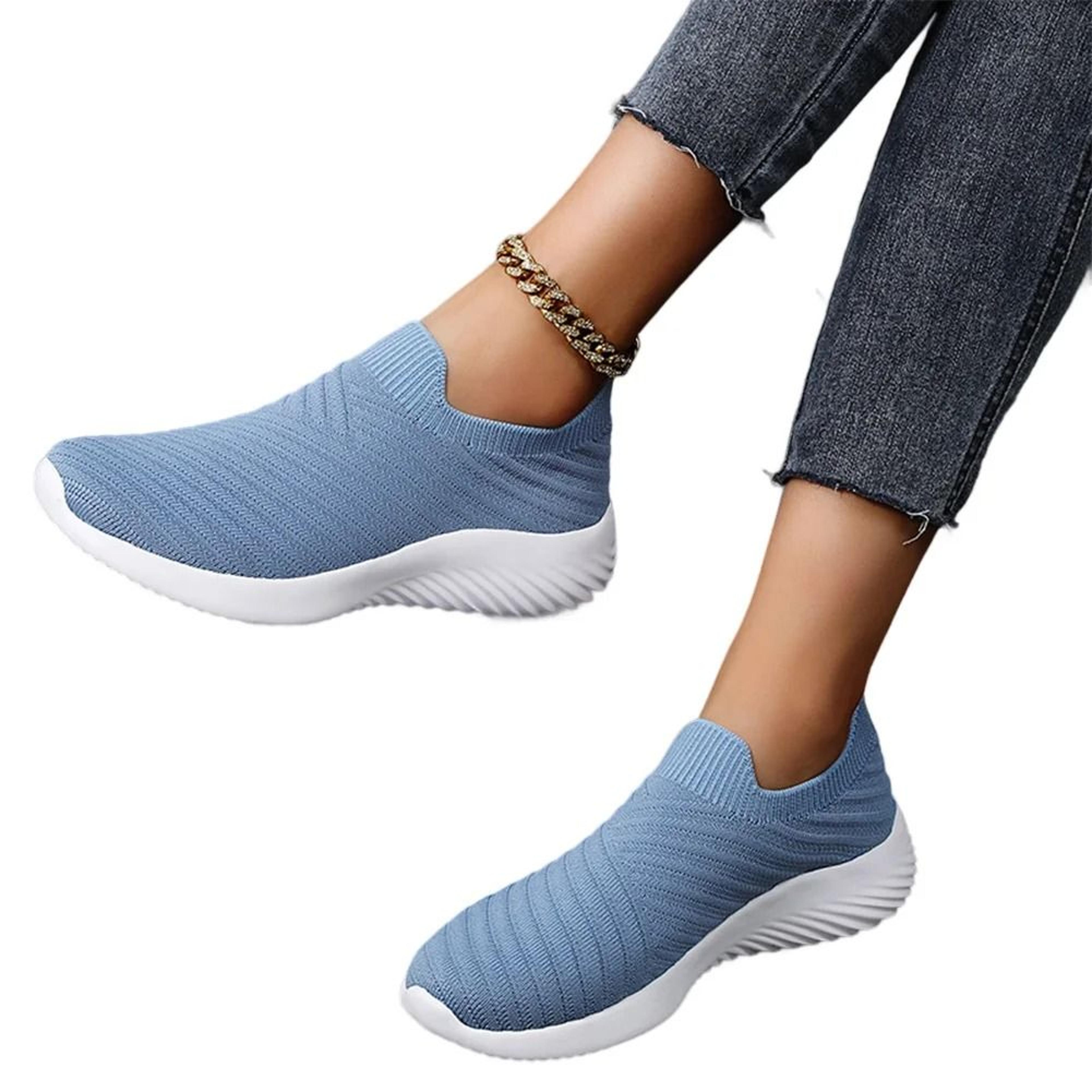 women slip on knit running sneakers with memory foam lightweight sole for walking yoga and workouts