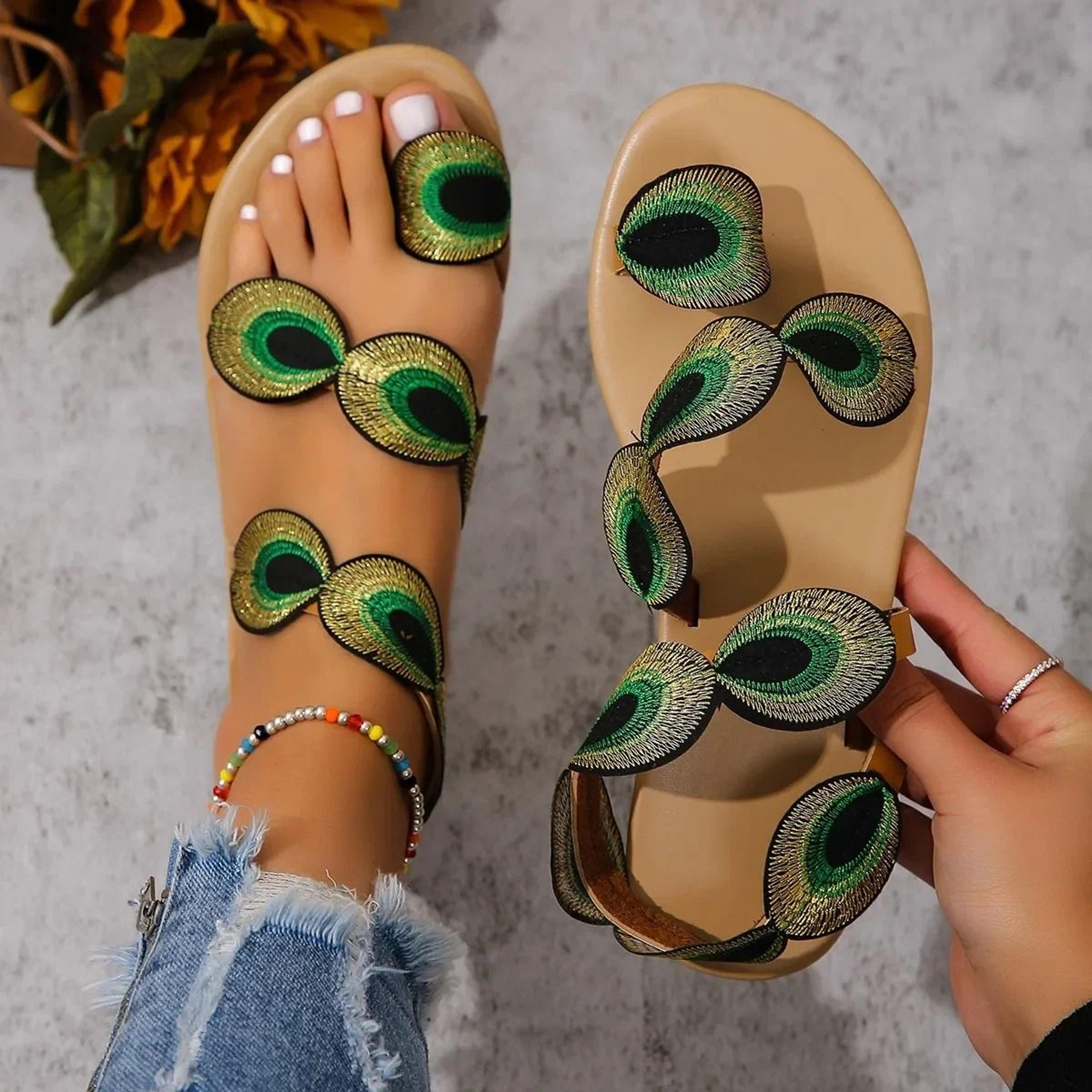 women yellow embroidered summer flat sandals plus size comfortable casual beach travel shoes