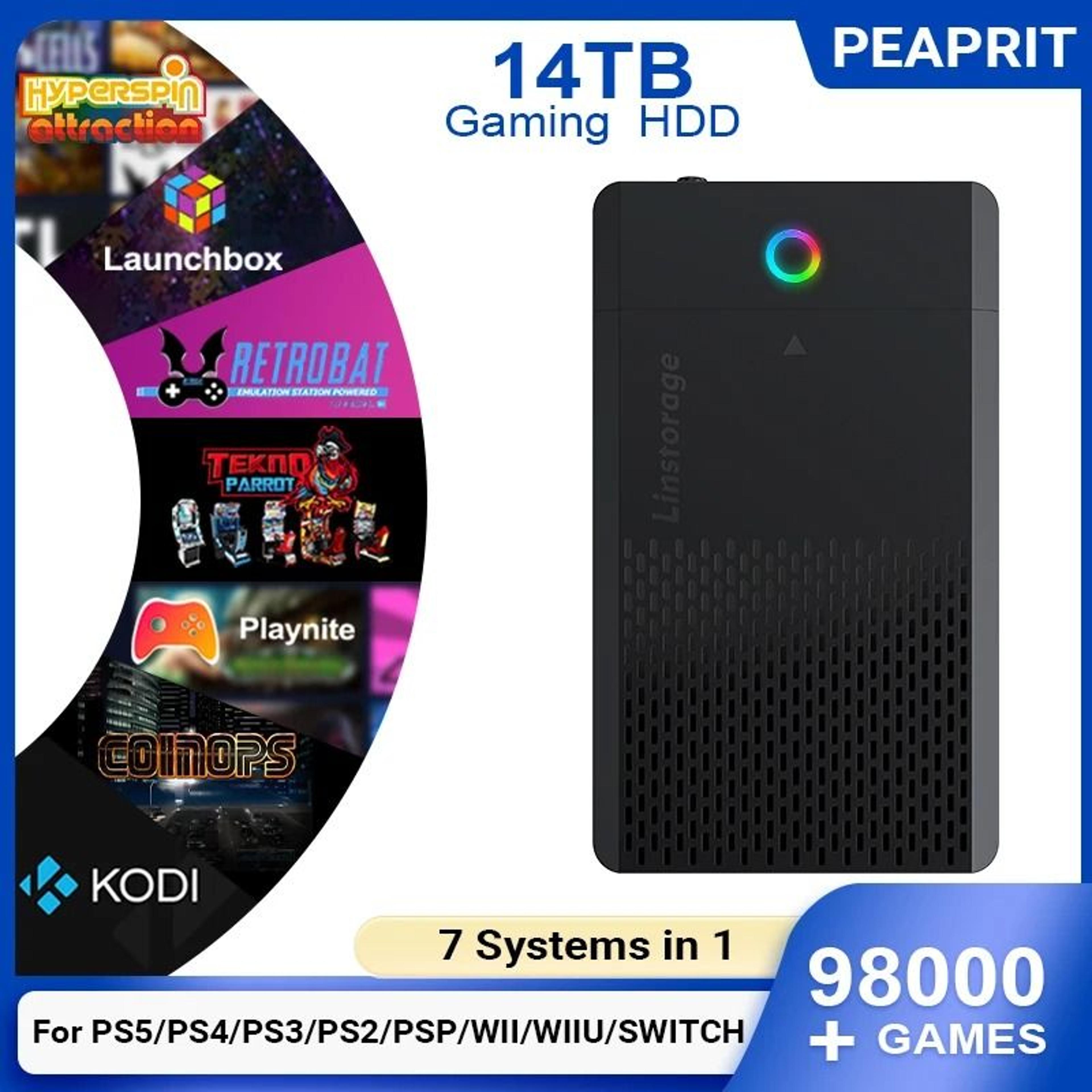 14tb external gaming hard drive with preloaded retro game console for ps5 ps4 ps3 switch and pc