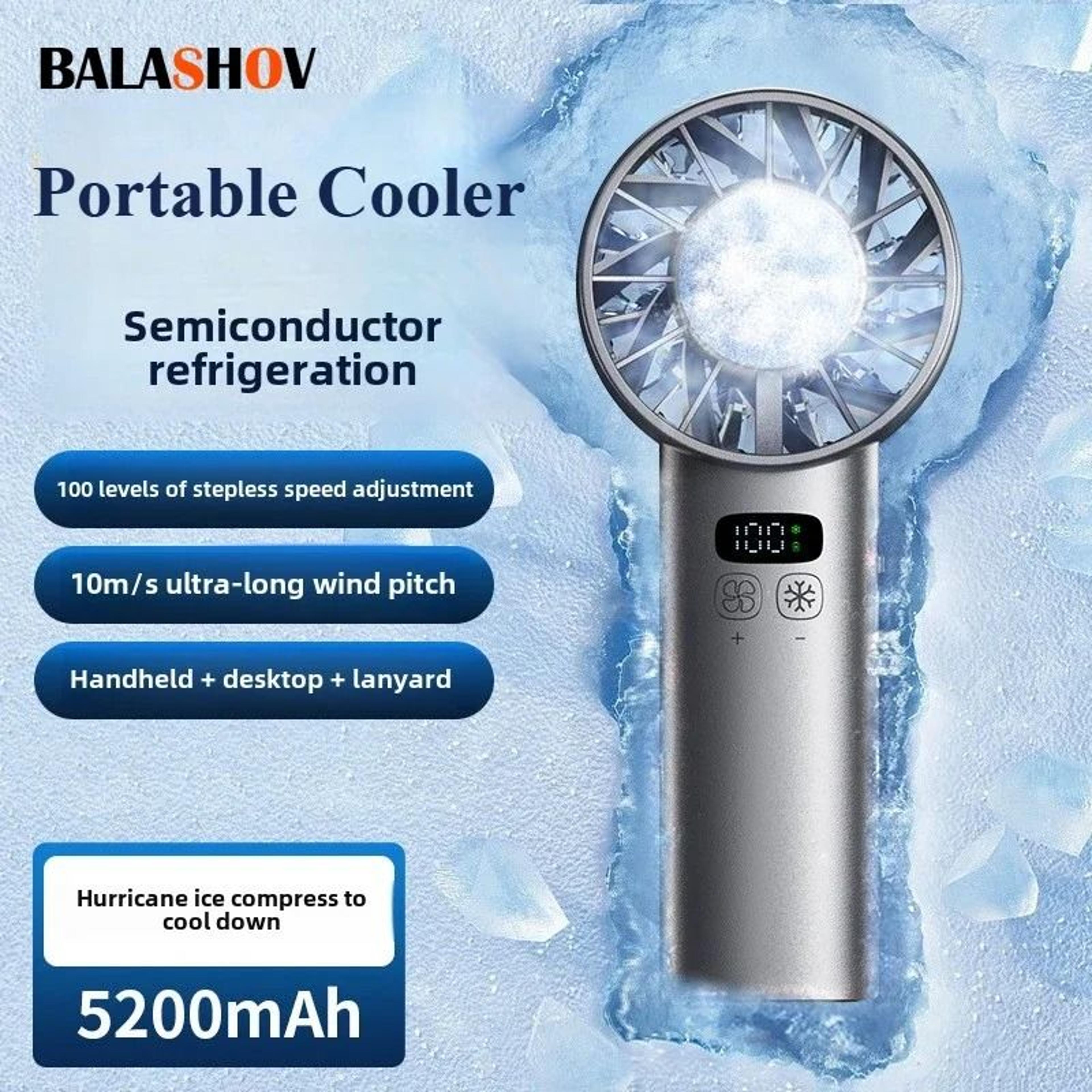 rechargeable handheld cooling fan with ice compress and led display for travel and outdoor use