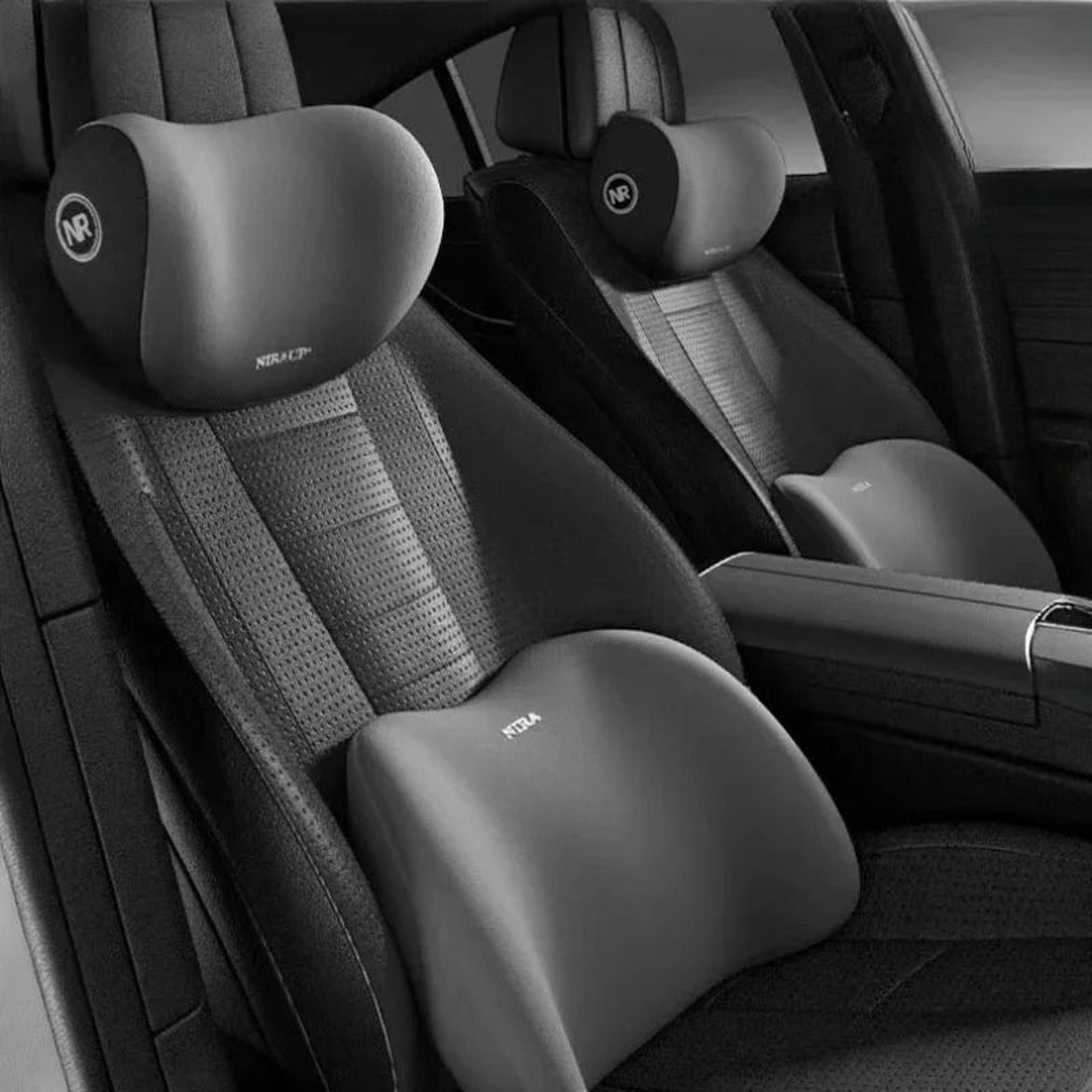 memory foam neck and lumbar support cushion for car with ergonomic backrest and headrest comfort