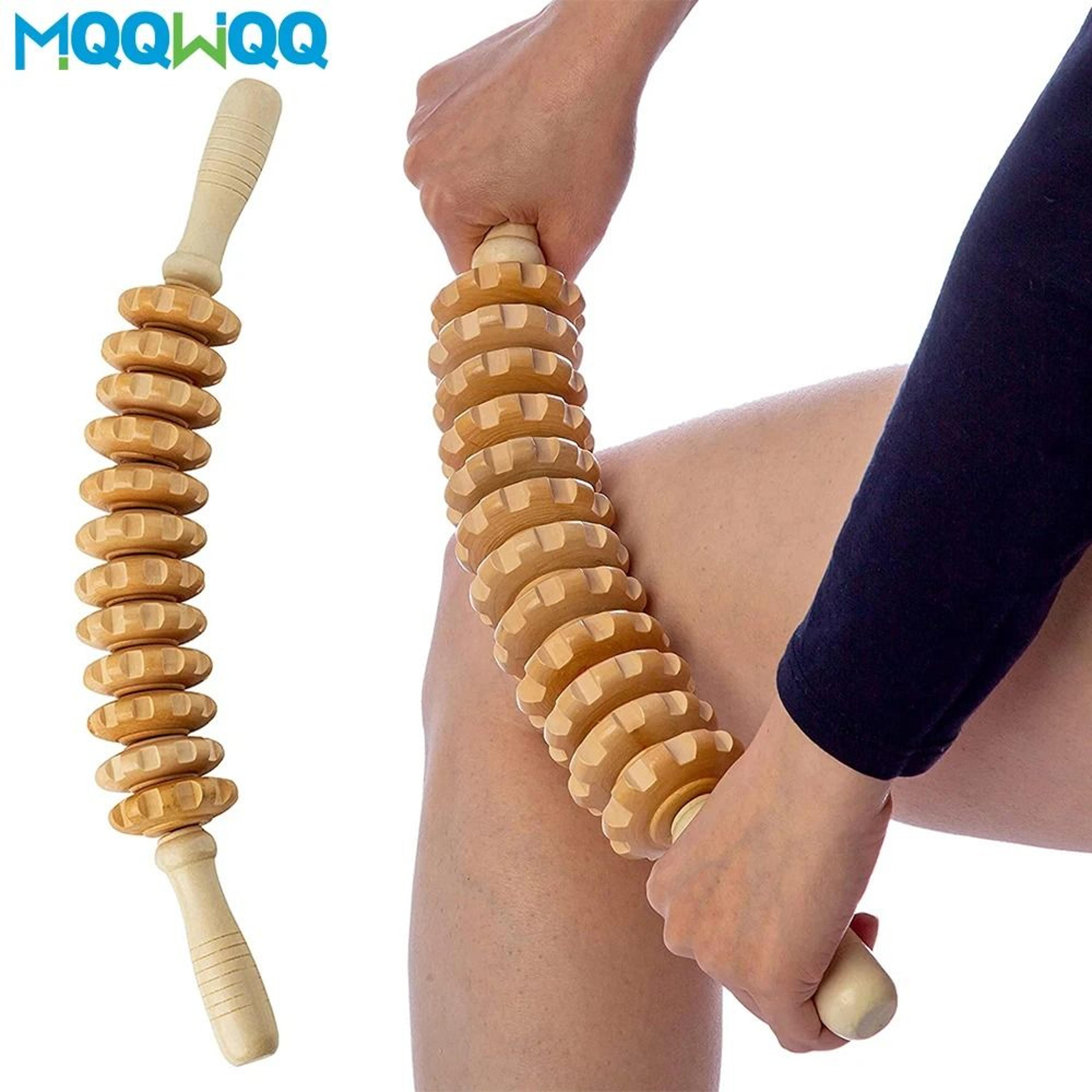 curved wooden massage roller stick for lymphatic drainage and anti cellulite therapy