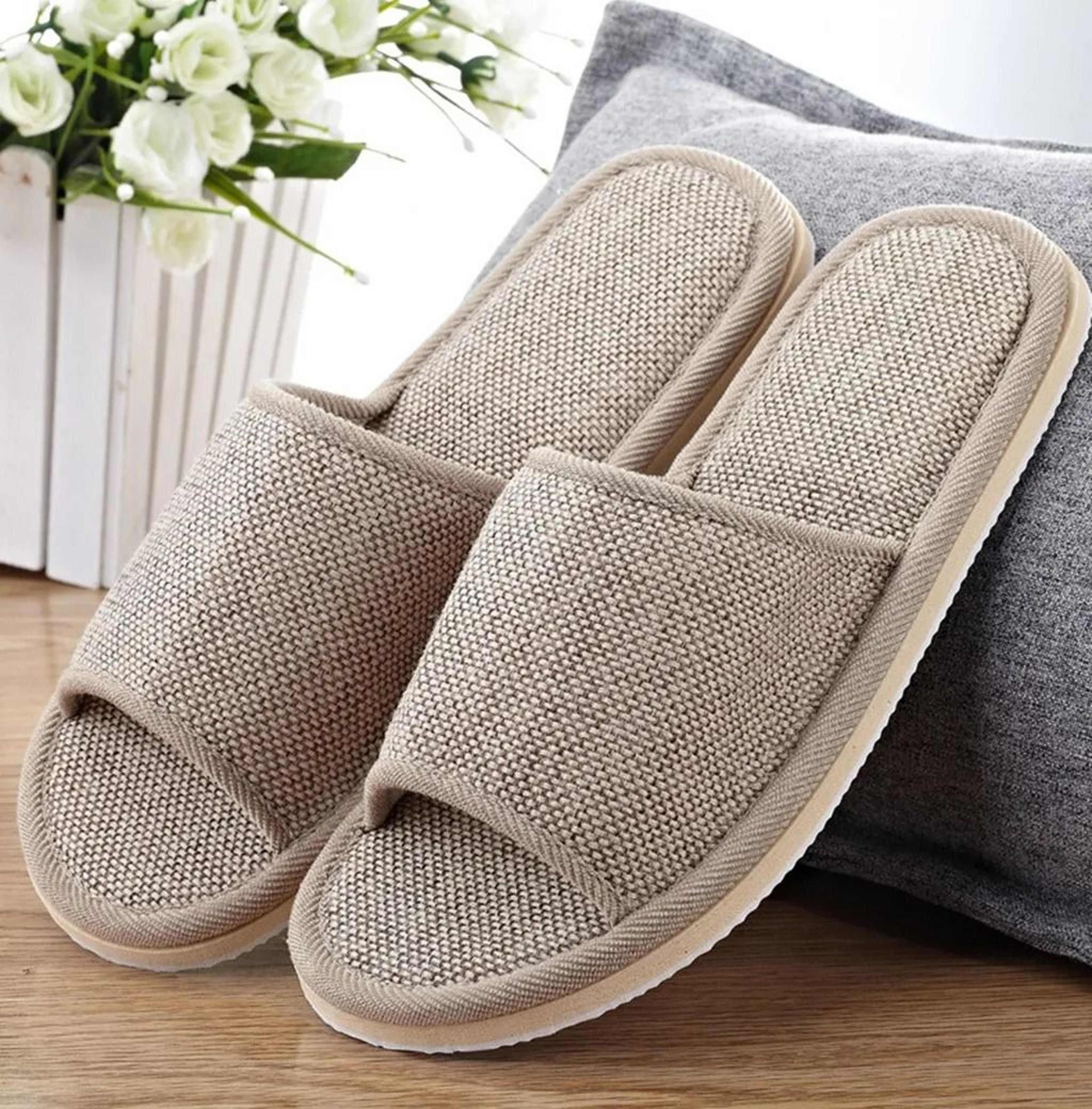 linen indoor slippers for men and women with anti slip sole and soft comfortable design for daily home use
