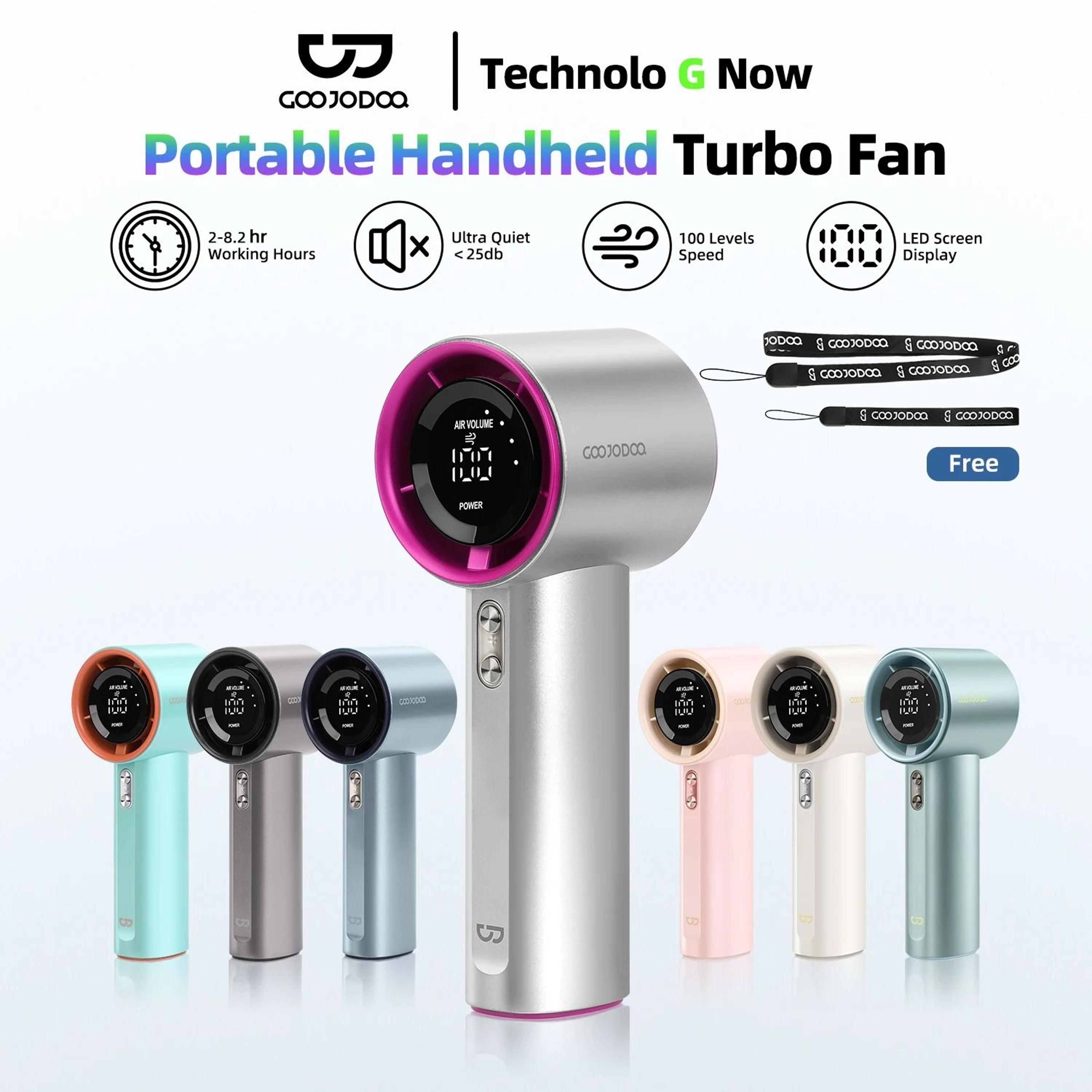 mini rechargeable handheld fan with turbo wind power digital display and 100 speed settings