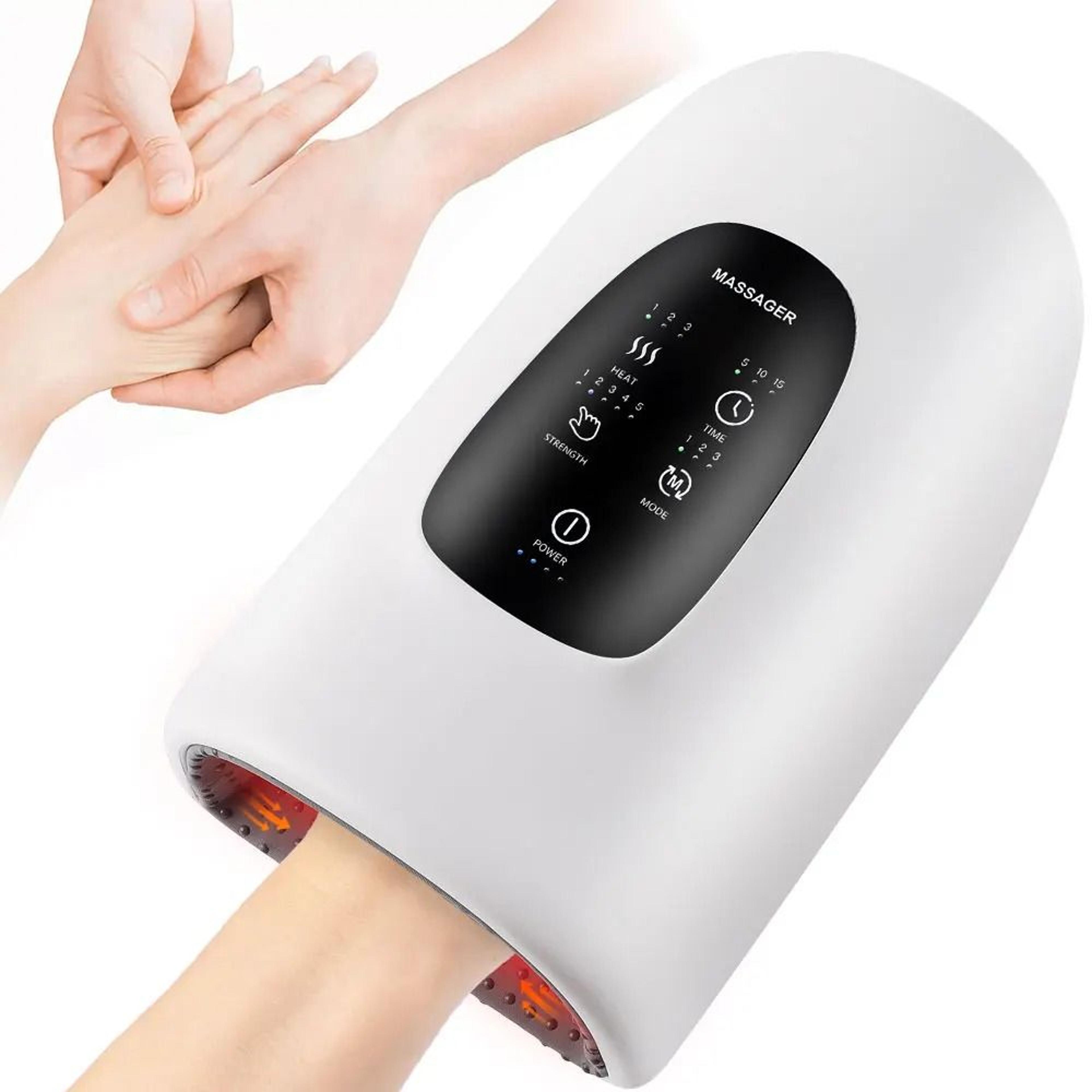wireless electric hand massager with air compression and heat for palm and finger muscle relief