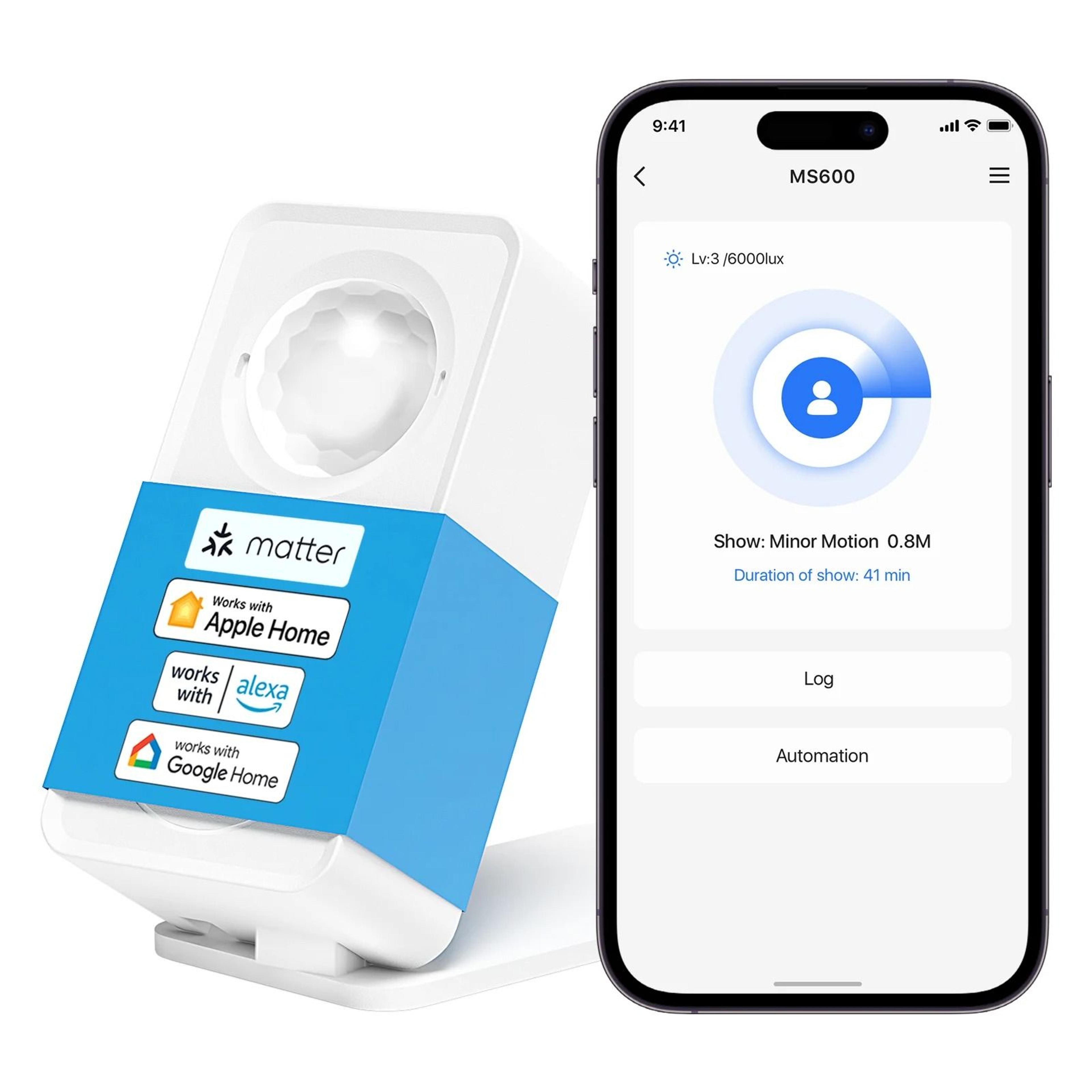meross matter wifi human presence sensor with radar-based distance and luminance detection for smart home integration