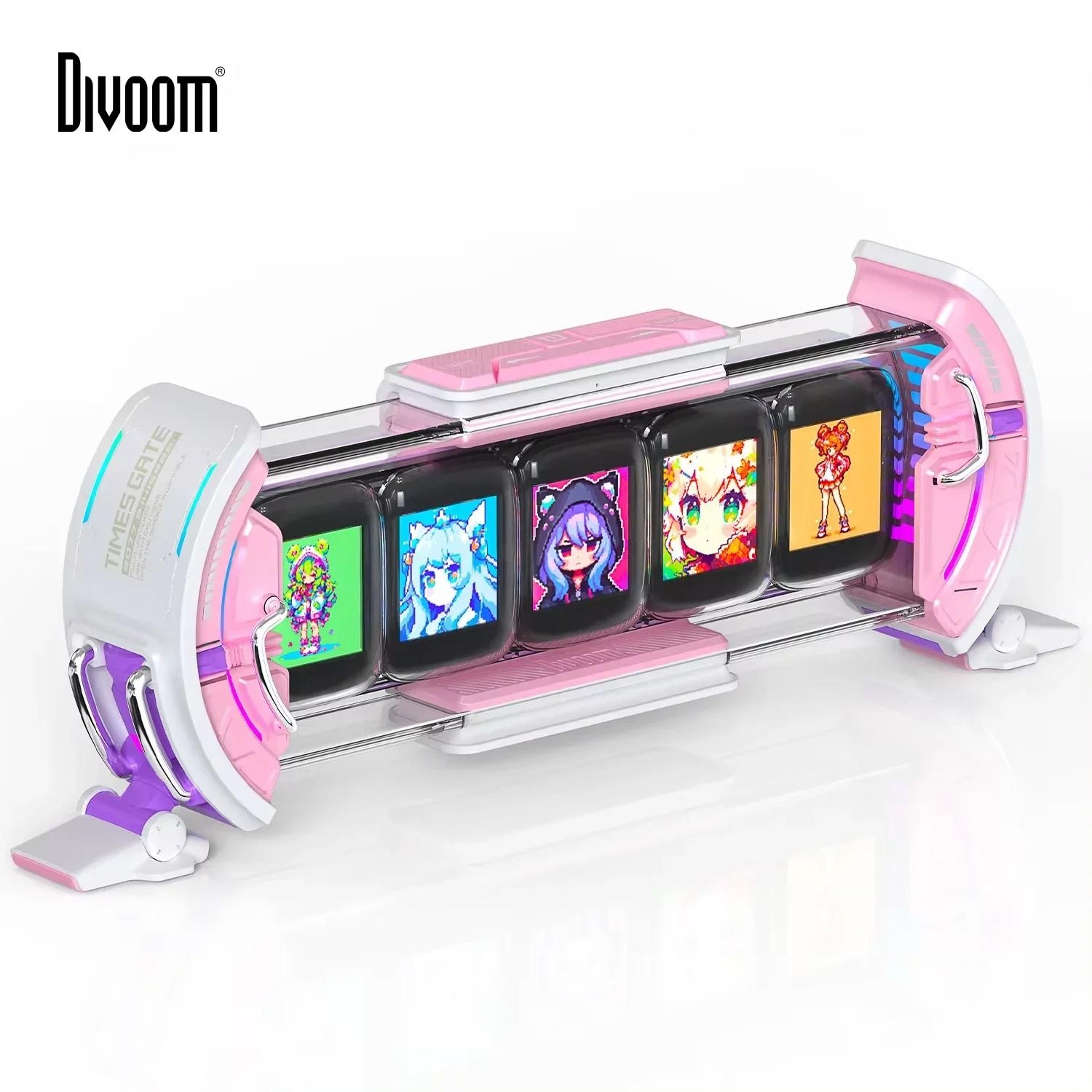 divoom times gate pixel art digital clock for gamers with informative display and social media animation