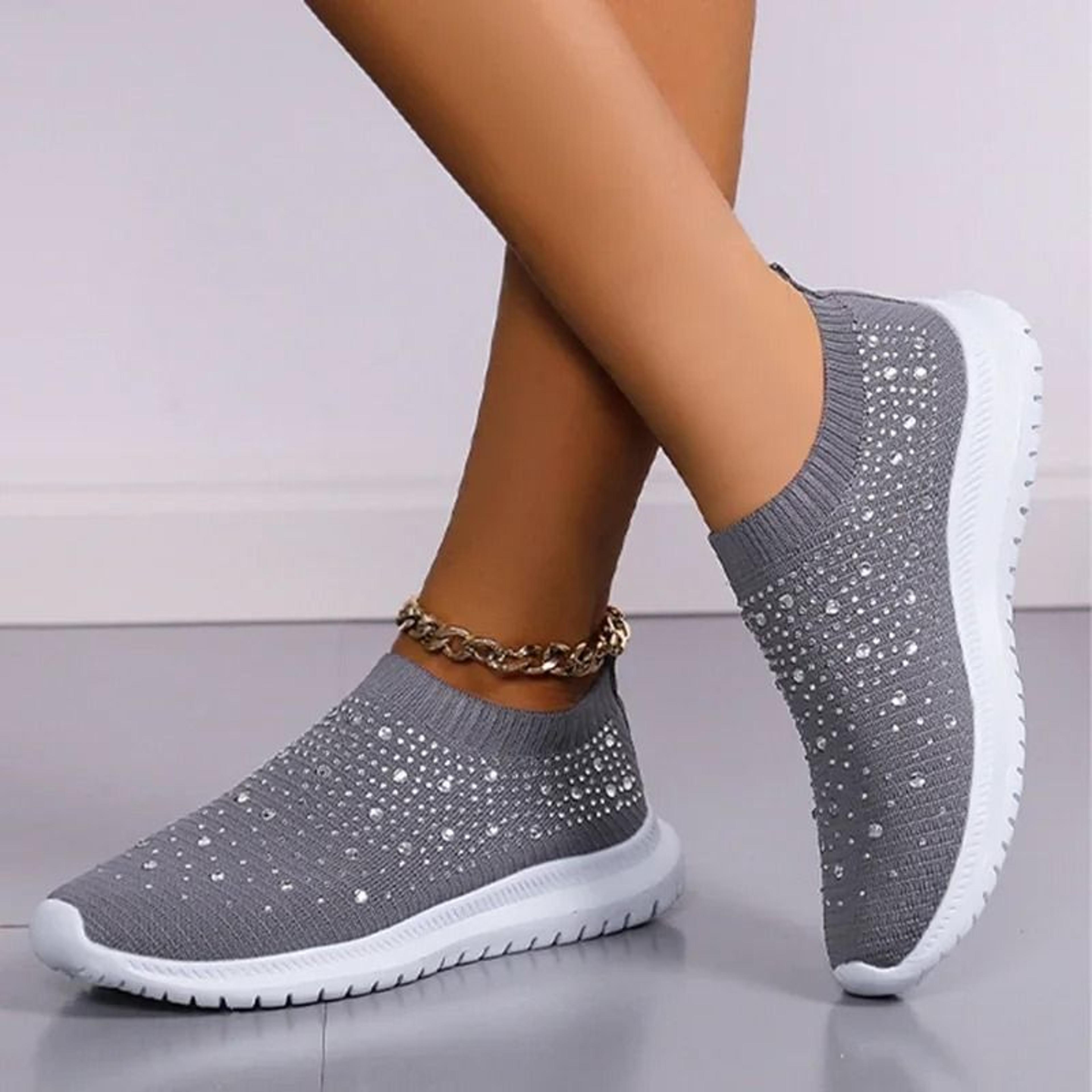 crystal mesh slip on sneakers for women with soft sole and breathable design