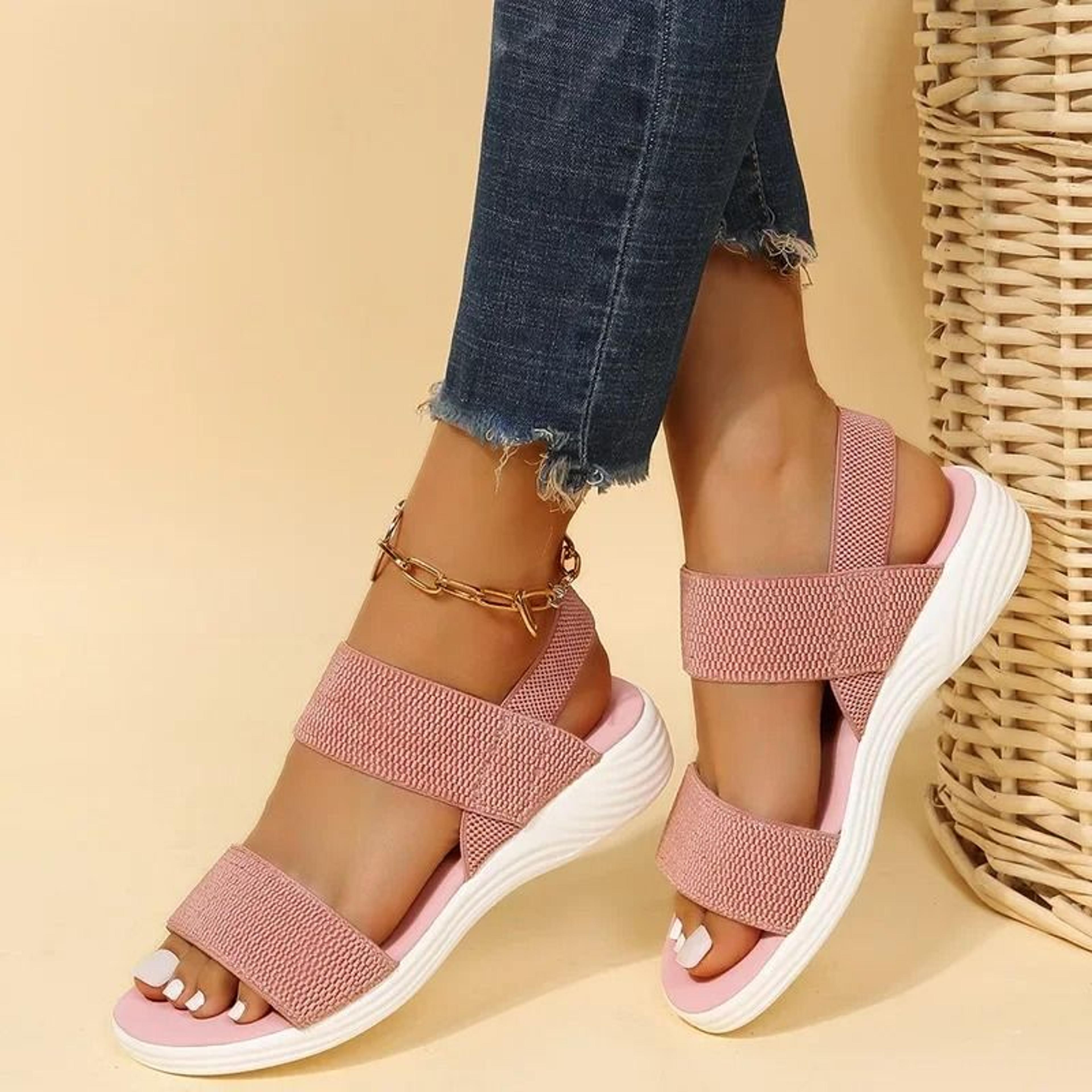 women knit wedge sandals with elastic slip on fit and lightweight sole for summer walking comfort
