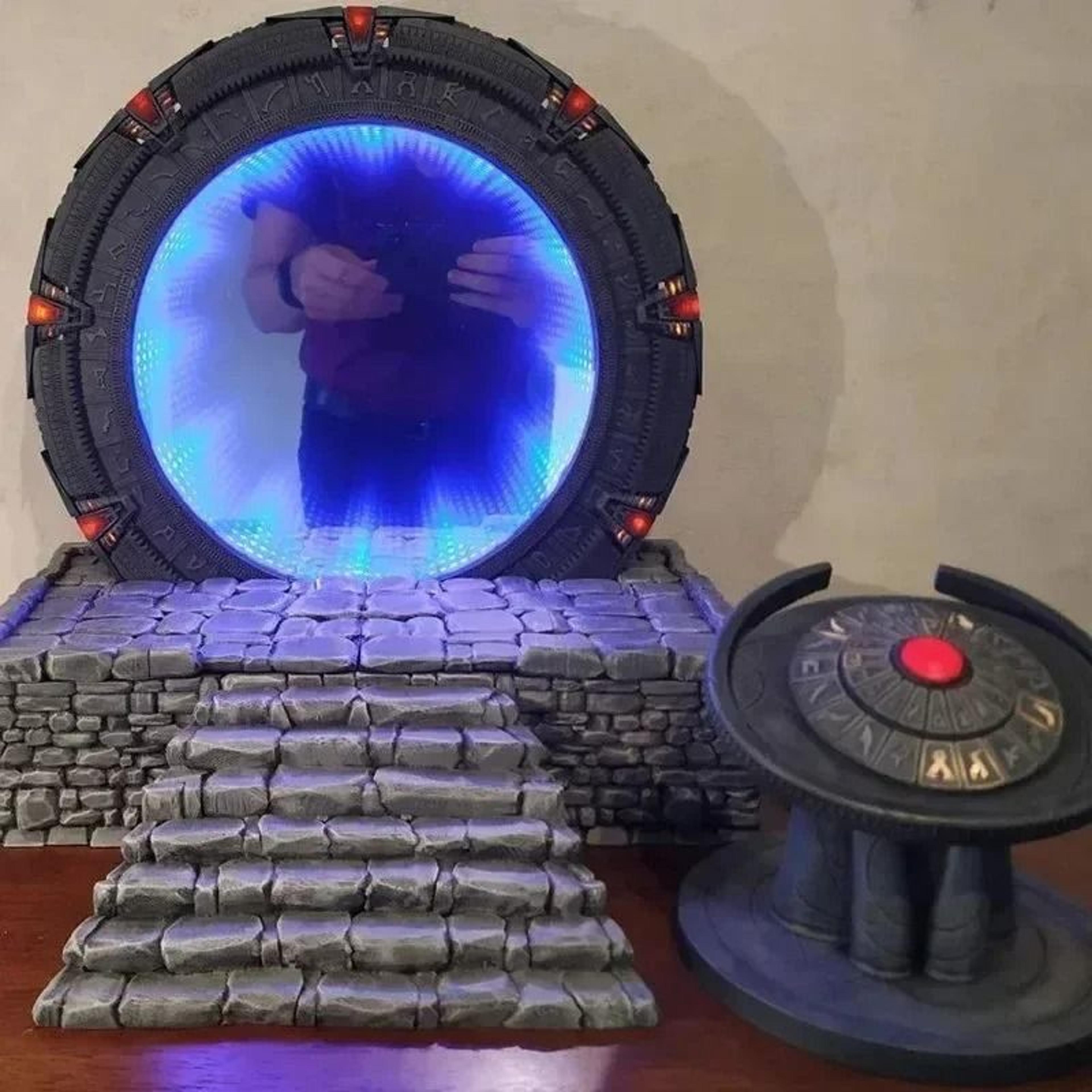 star gate book stand with light and mirror design for collectors and cosplay decor