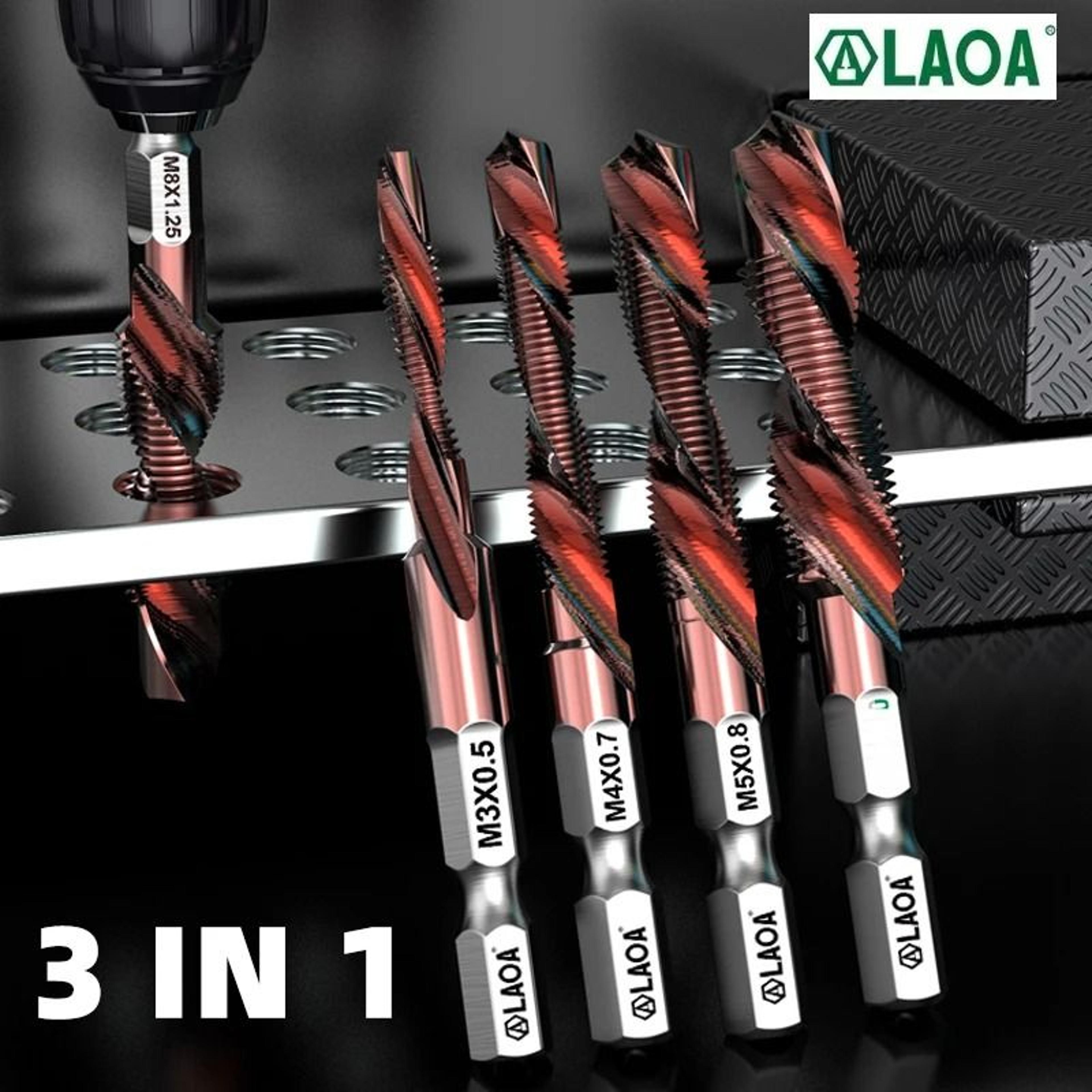 laoa hex shank tap drill bit set with cobalt hss for screw thread cutting and drilling