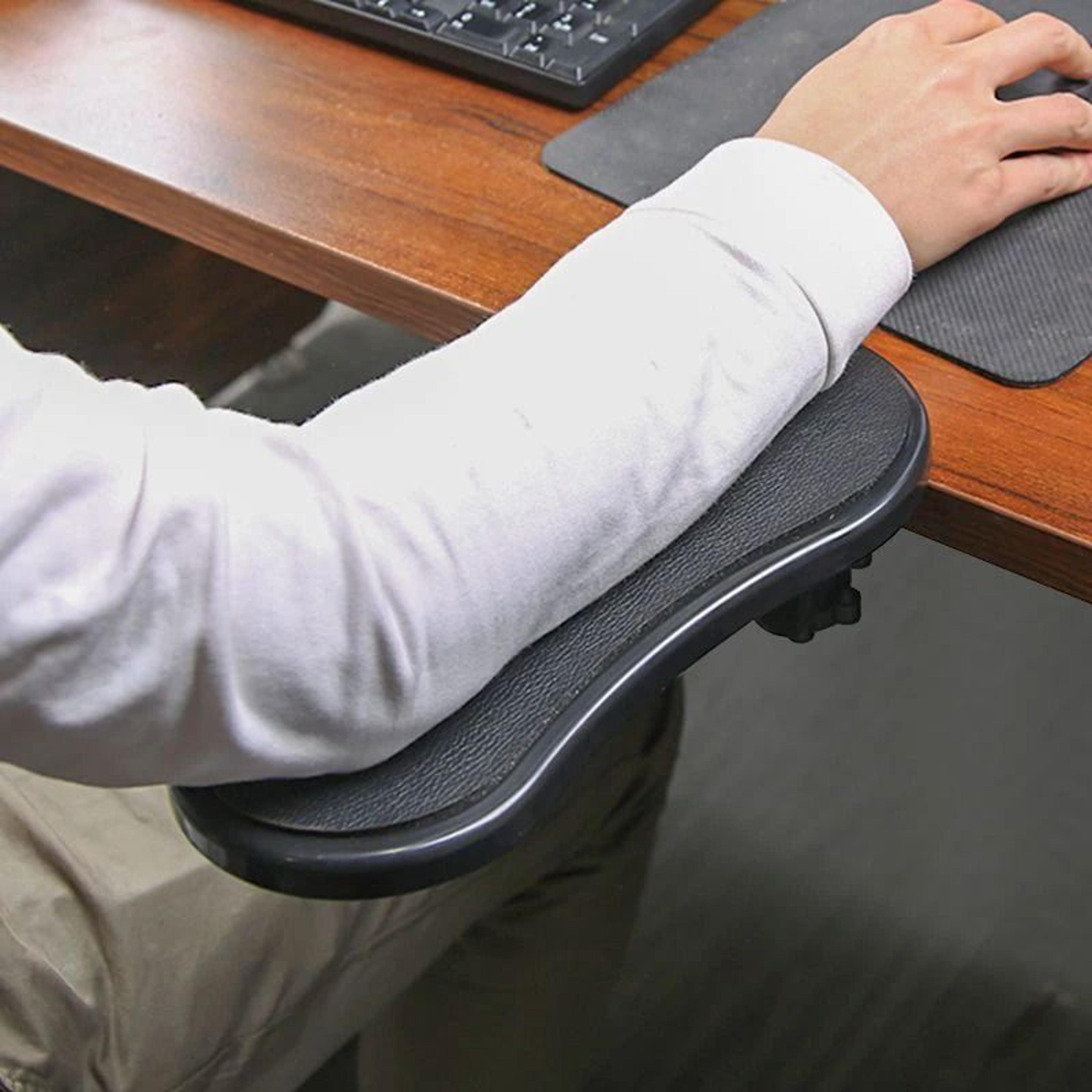 adjustable ergonomic computer arm rest support with rotating mouse pad for desk and keyboard