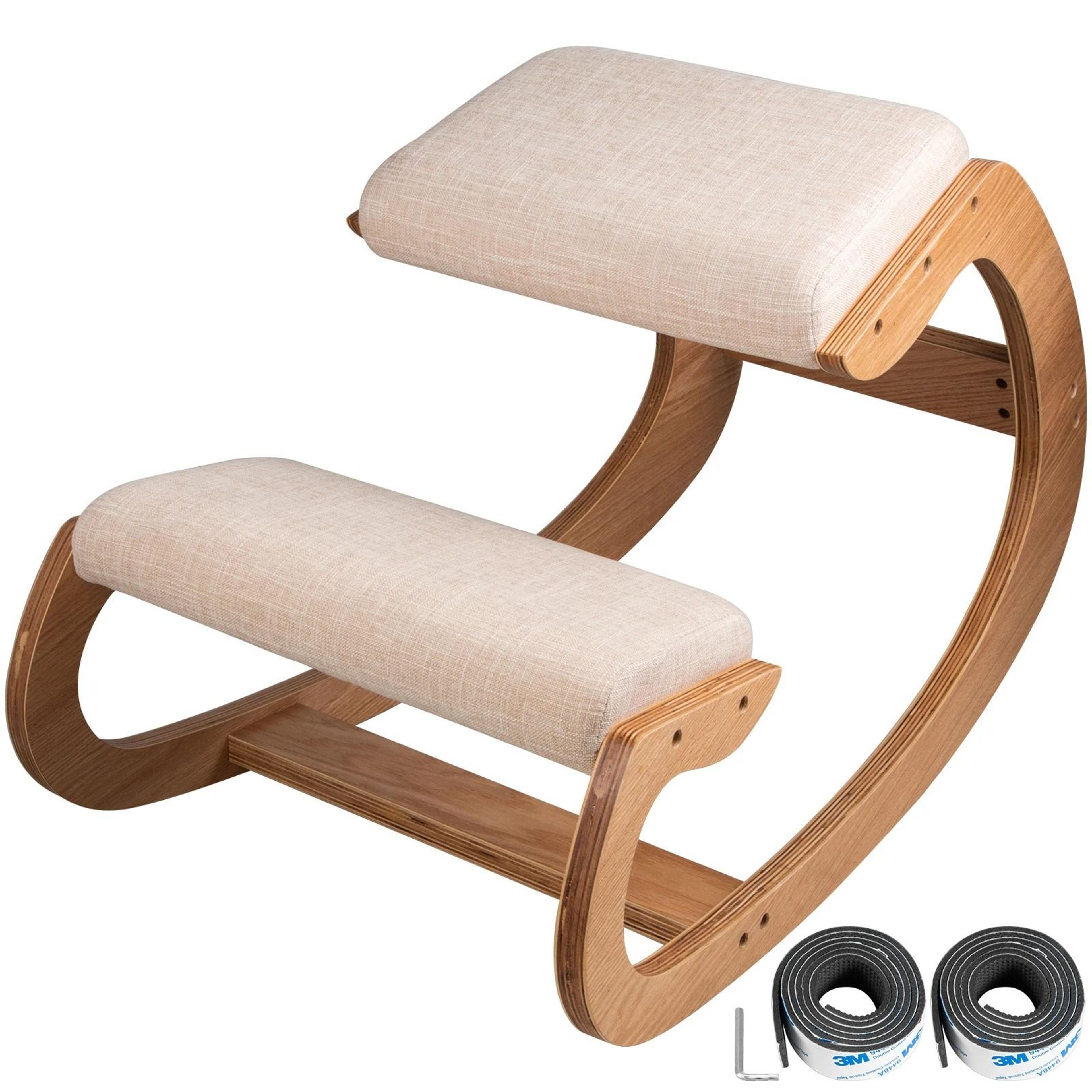 ergonomic kneeling rocking chair with thick cushion and wood frame for home office posture support and back relief