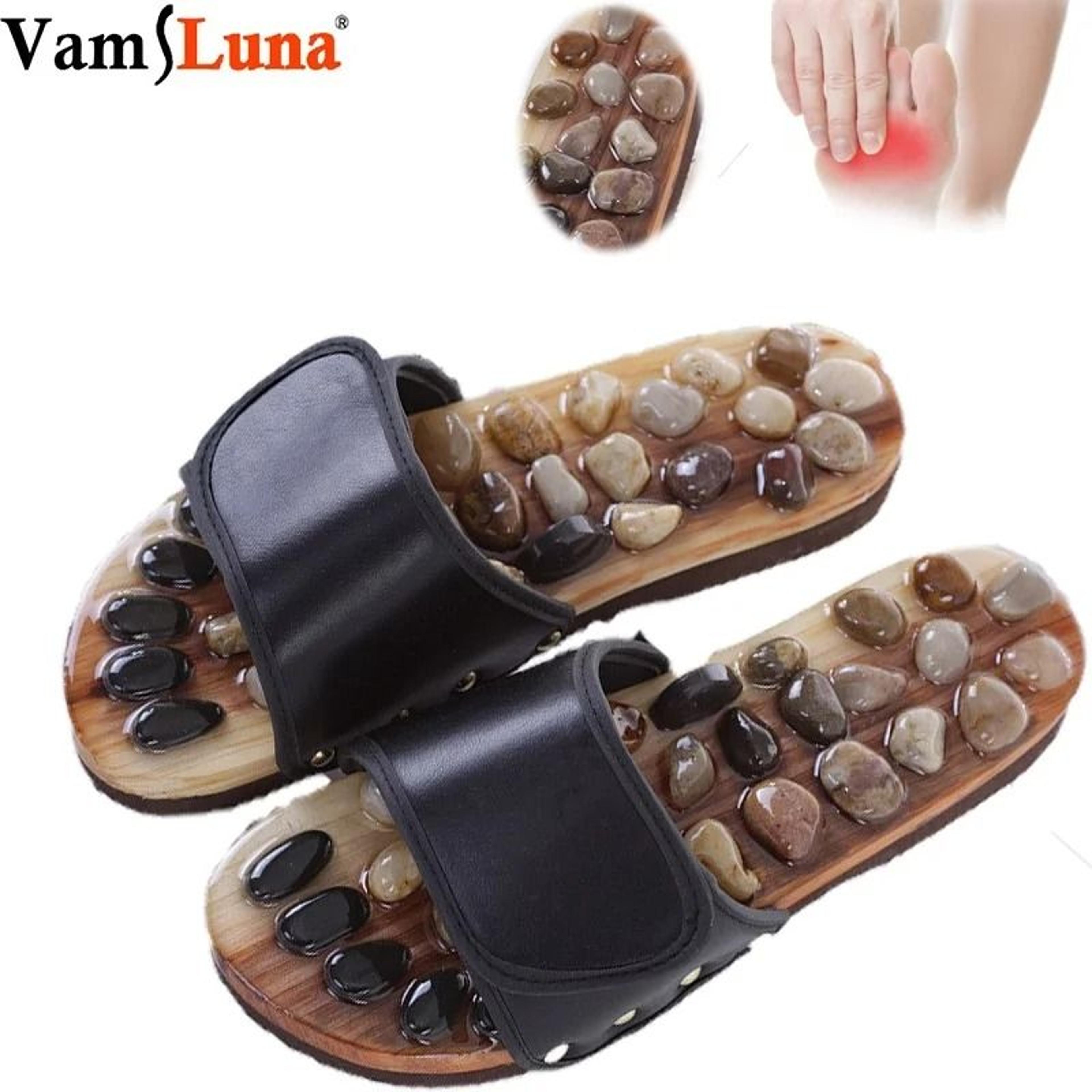 acupressure massage stone slippers for foot reflexology with natural stones for pain relief and circulation boost